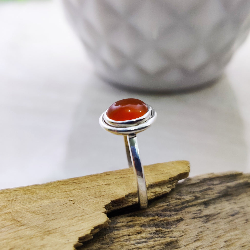 Natural Carnelian Cabochon Ring Sterling Silver Boho Tiny Ring