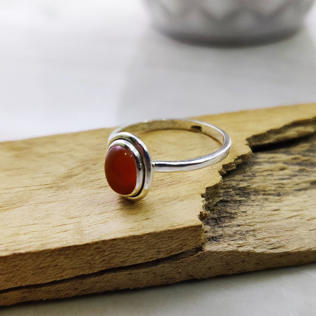 Natural Carnelian Cabochon Ring Sterling Silver Boho Tiny Ring