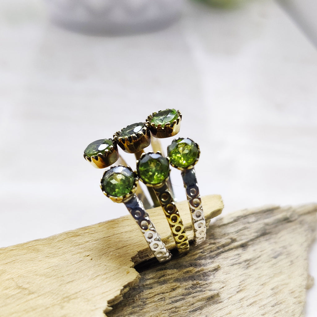 Natural Peridot Round Sterling Silver Boho Ring Adjustable Ring