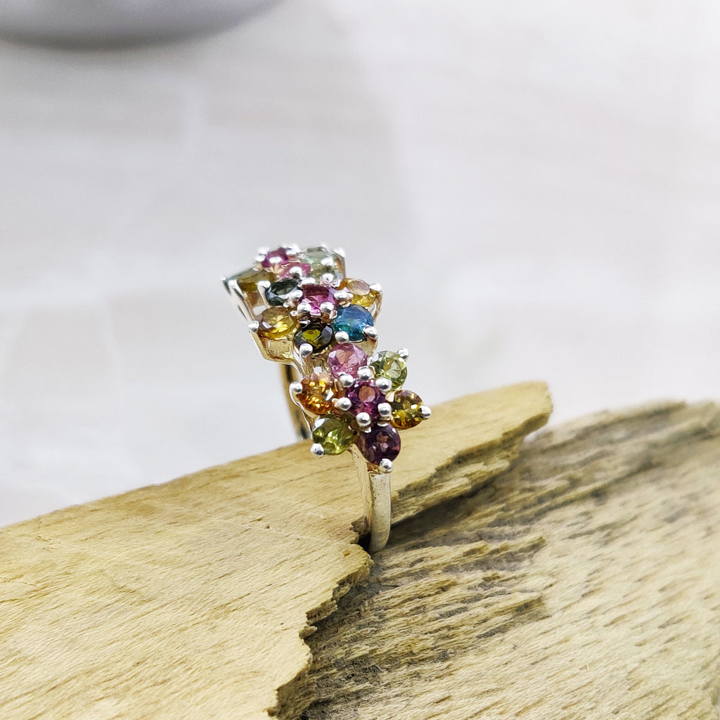 Natural Multi Stone Ring Sterling Silver Ring Boho Ring July Birthstone Ring