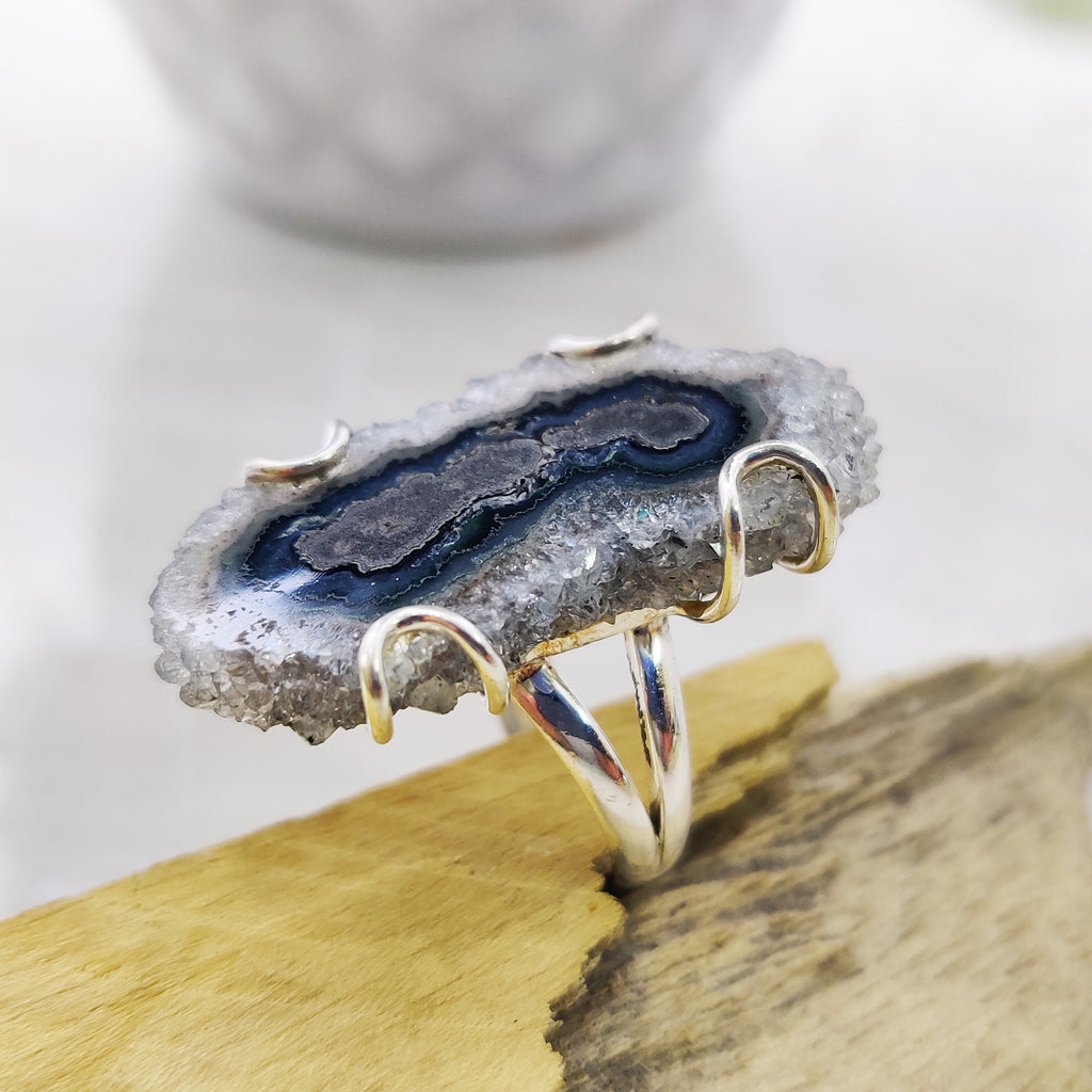 Natural Solar Quartz Druzy  Ring Sterling Silver Boho Size 5 Ring,Solar Quartz Pendant ,Solar Quartz, 925 Silver Jewelry, female birth day.