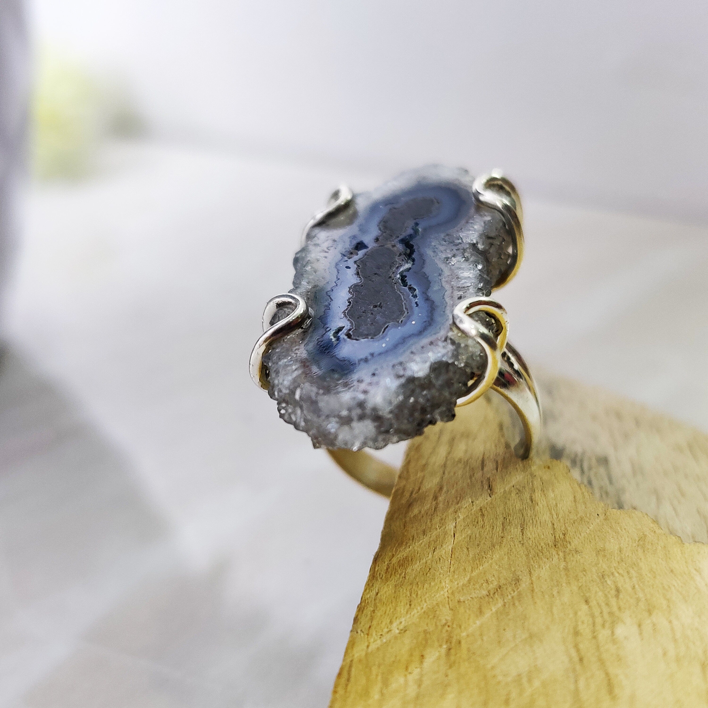 Natural Solar Quartz Druzy  Ring Sterling Silver Boho Size 5 Ring,Solar Quartz Pendant ,Solar Quartz, 925 Silver Jewelry, female birth day.
