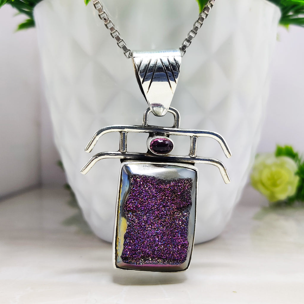 Sterling Silver 925 Silver Dyde Druzy Amethyst Boho Pendant Big Size Pendant