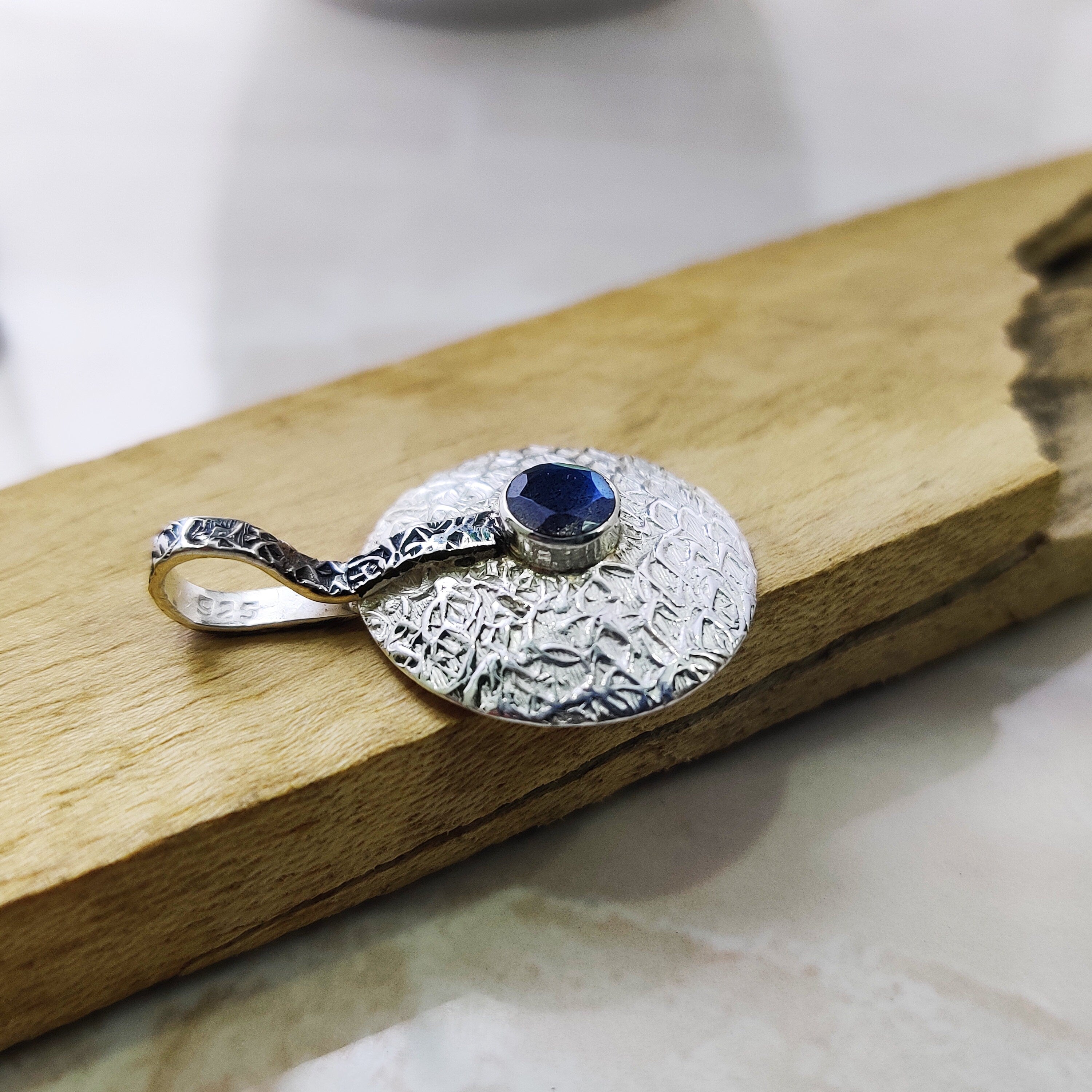 Natural Labradorite Boho Tiny Pendant, 925 Sterling Silver Necklace, Blue Cabochon Pendant, Adorable, Rustic, Silver Jewelry, Birthday Gifts