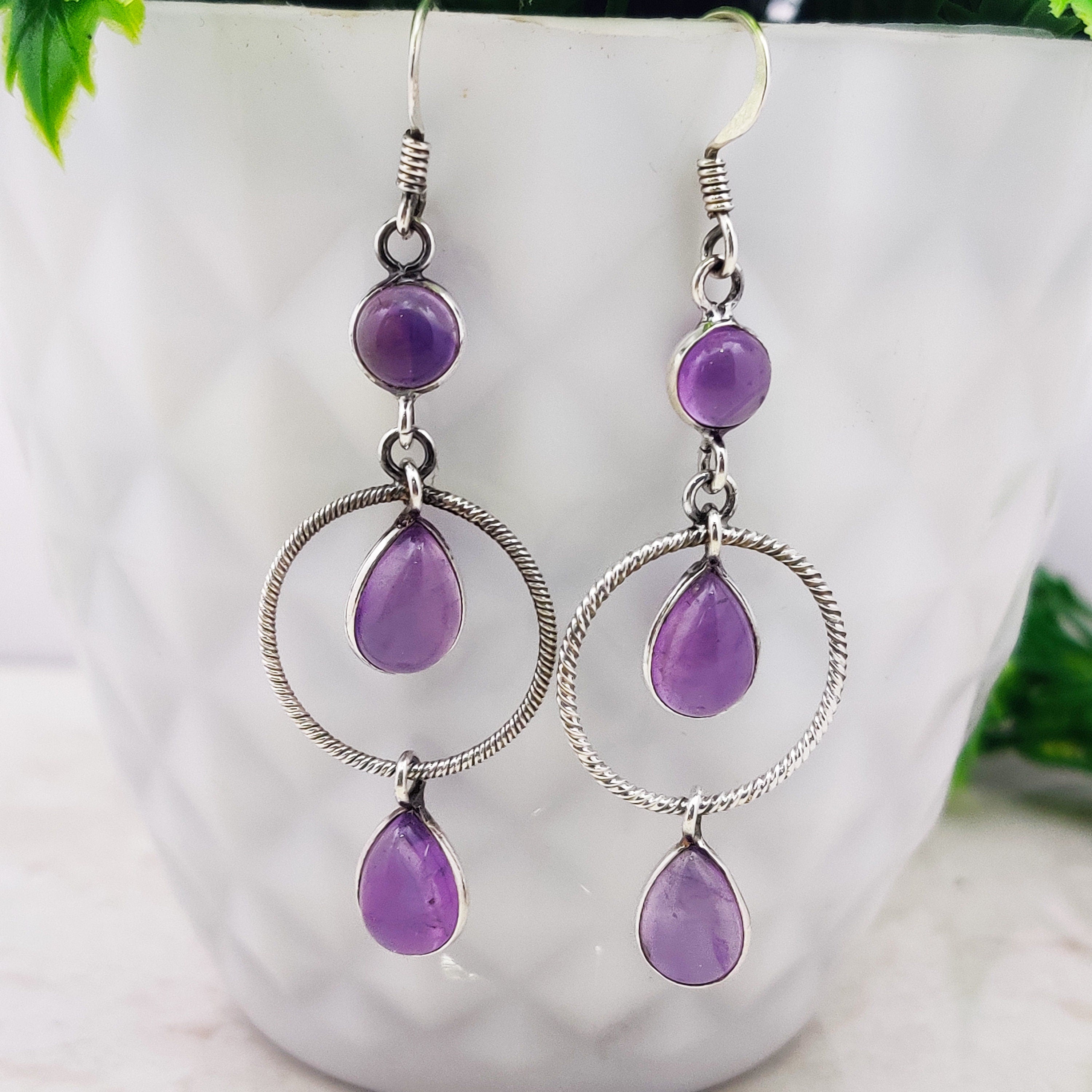 Sterling Silver Natural Amethyst Pear Drop March BirthStone Earrings,925 Sterling Silver Earring,Pear Stone Earring,Bride Earring