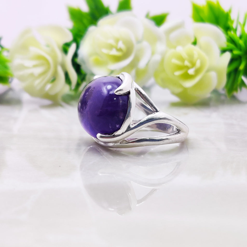 Sterling Silver Natural Amethyst february BirthStone Boho Ring
