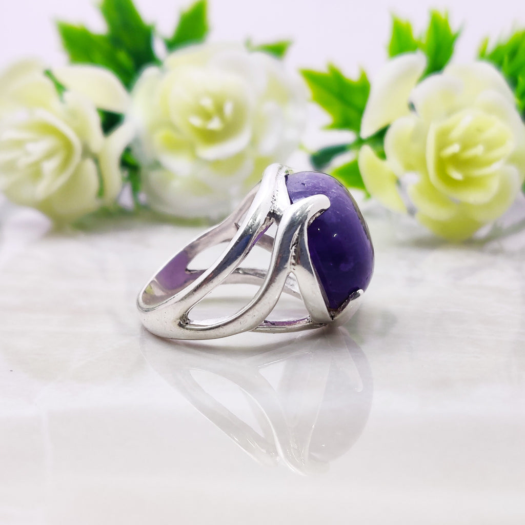 Sterling Silver Natural Amethyst february BirthStone Boho Ring