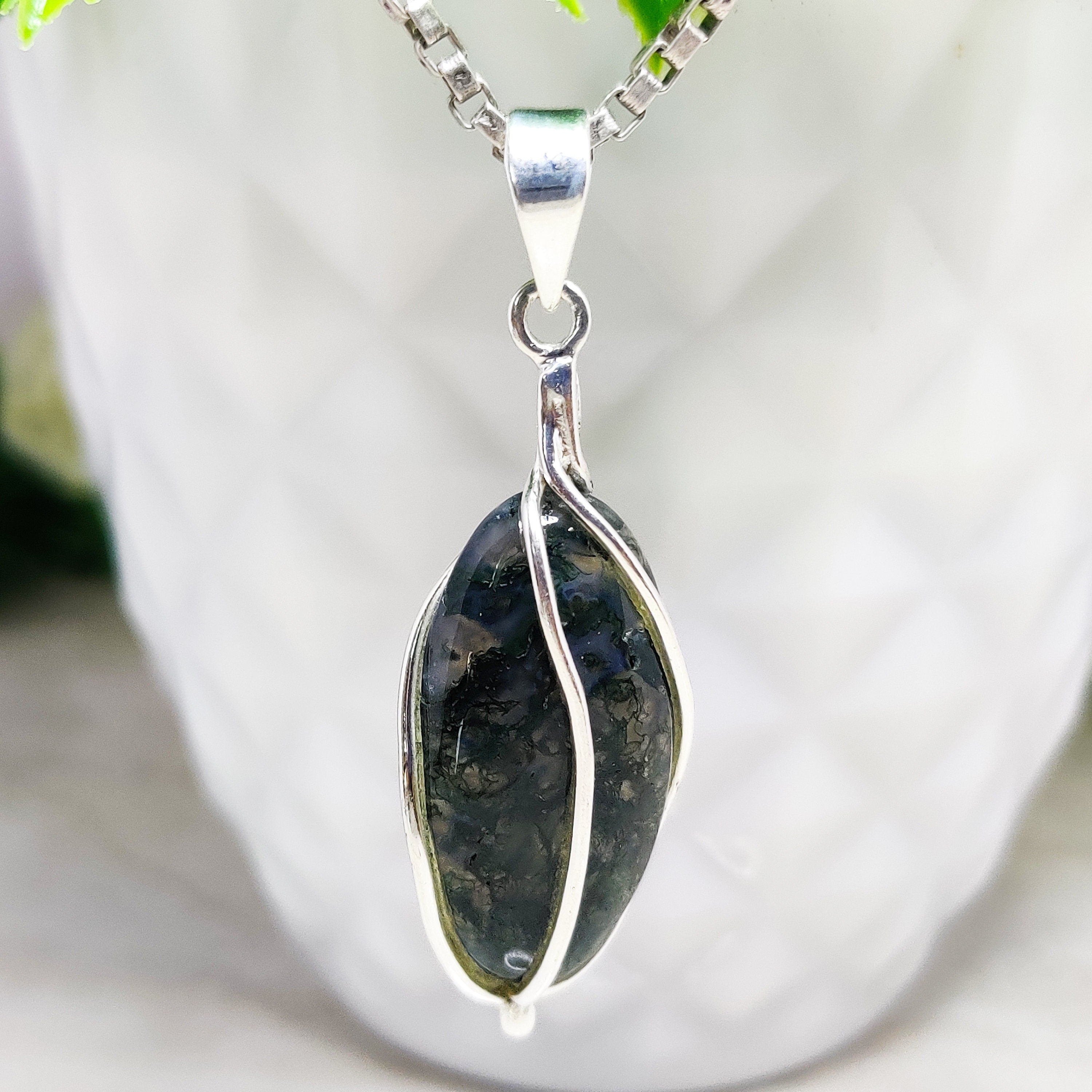 Sterling Silver Natural Black Rutile Boho Large Pendant