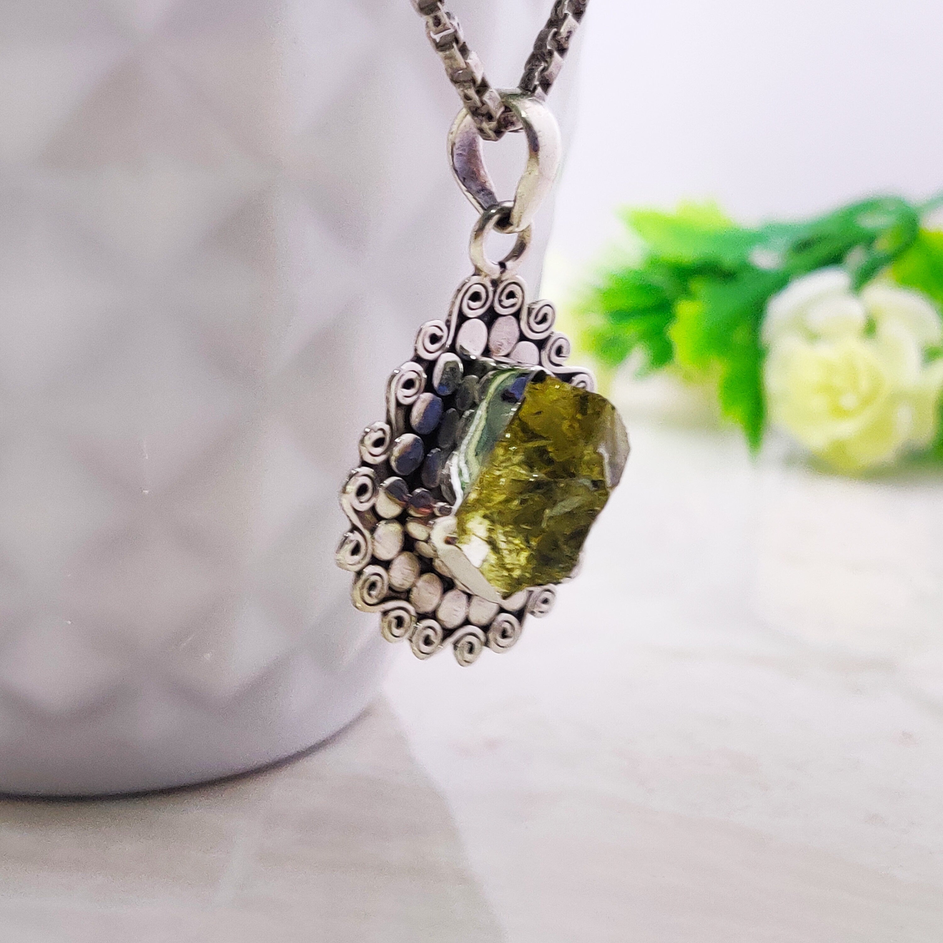 Sterling Silver Natural Citrin  Drusy  Raw Boho Pendant