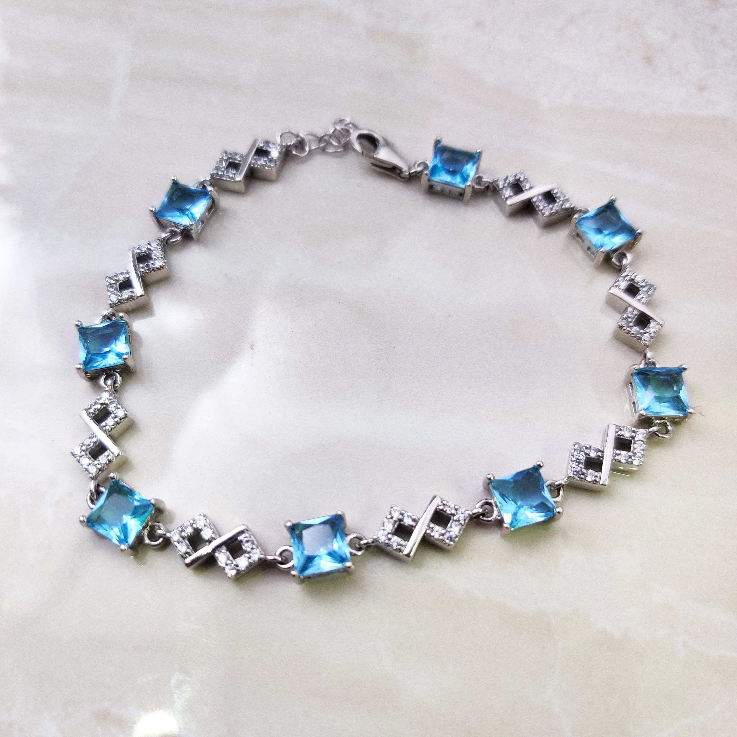 Sterling Silver Natural Blue Topaz Boho Bracelet