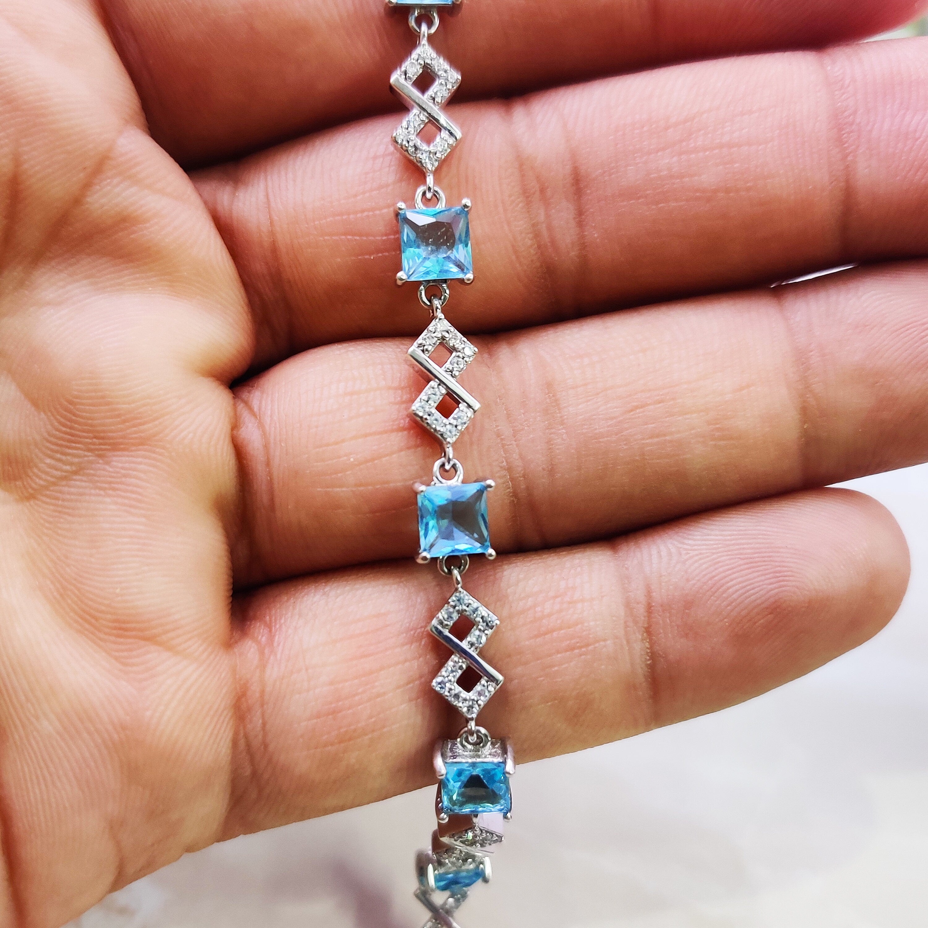 Sterling Silver Natural Blue Topaz Boho Bracelet