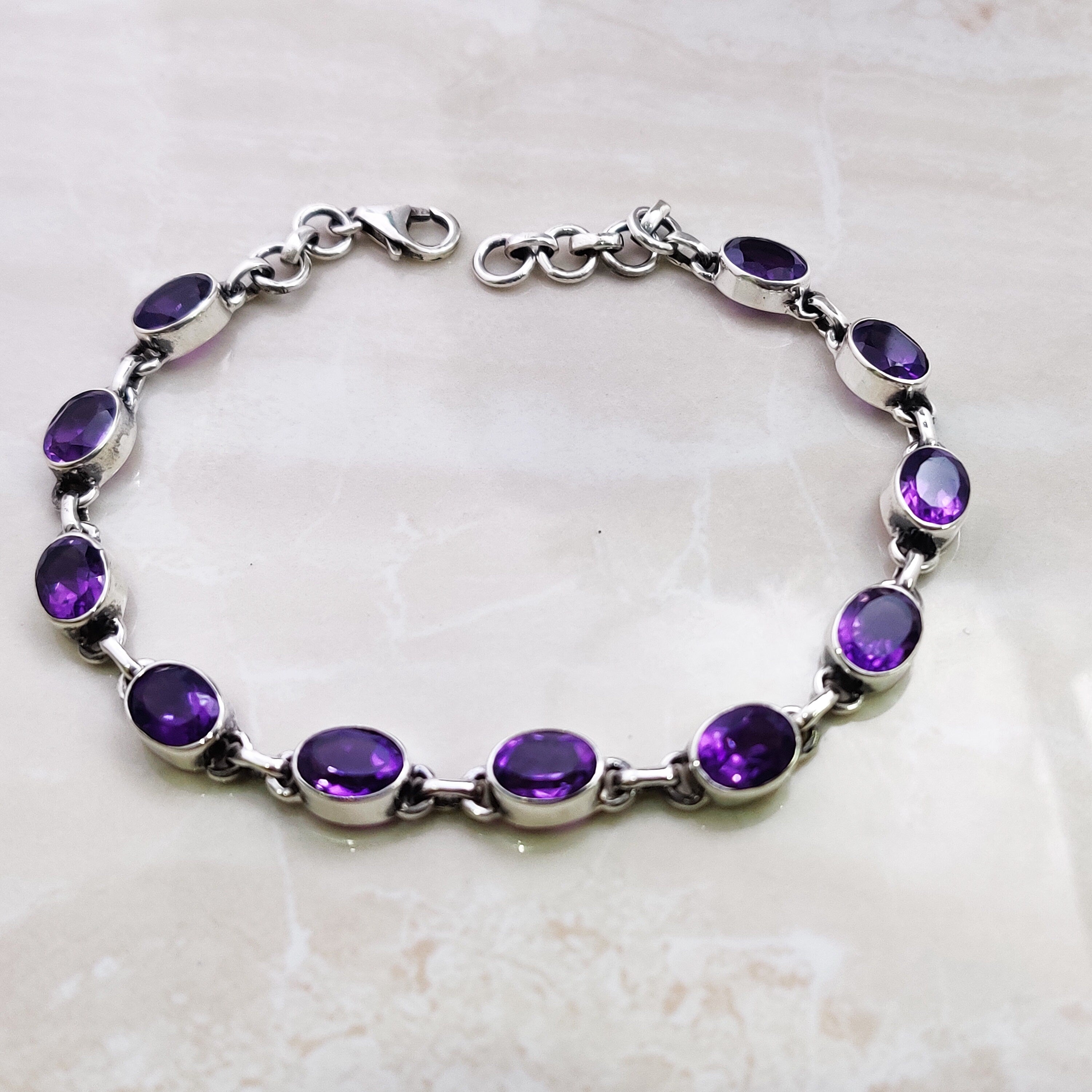 Sterling Silver Natural Amethyst Boho Bracelet