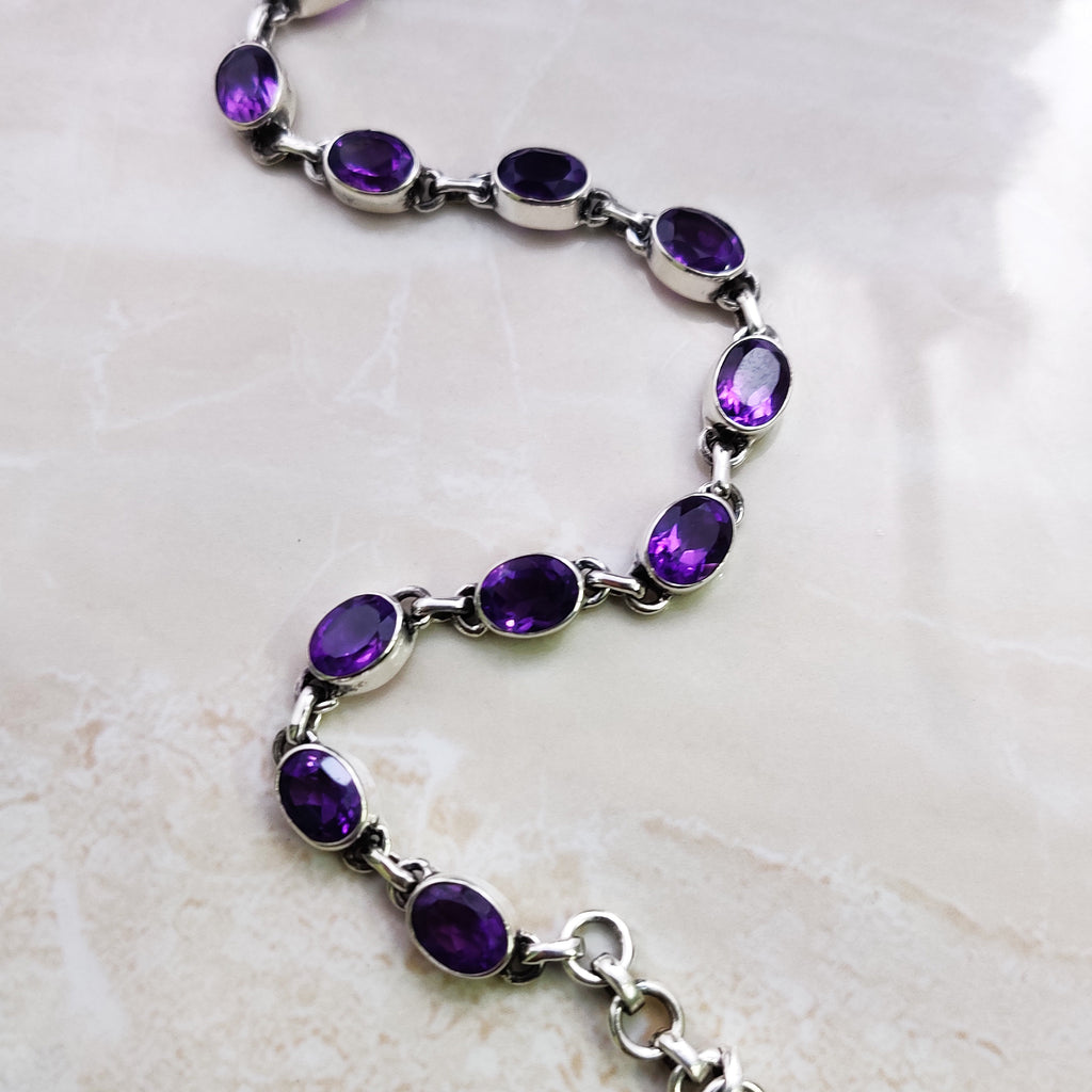 Sterling Silver Natural Amethyst Boho Bracelet