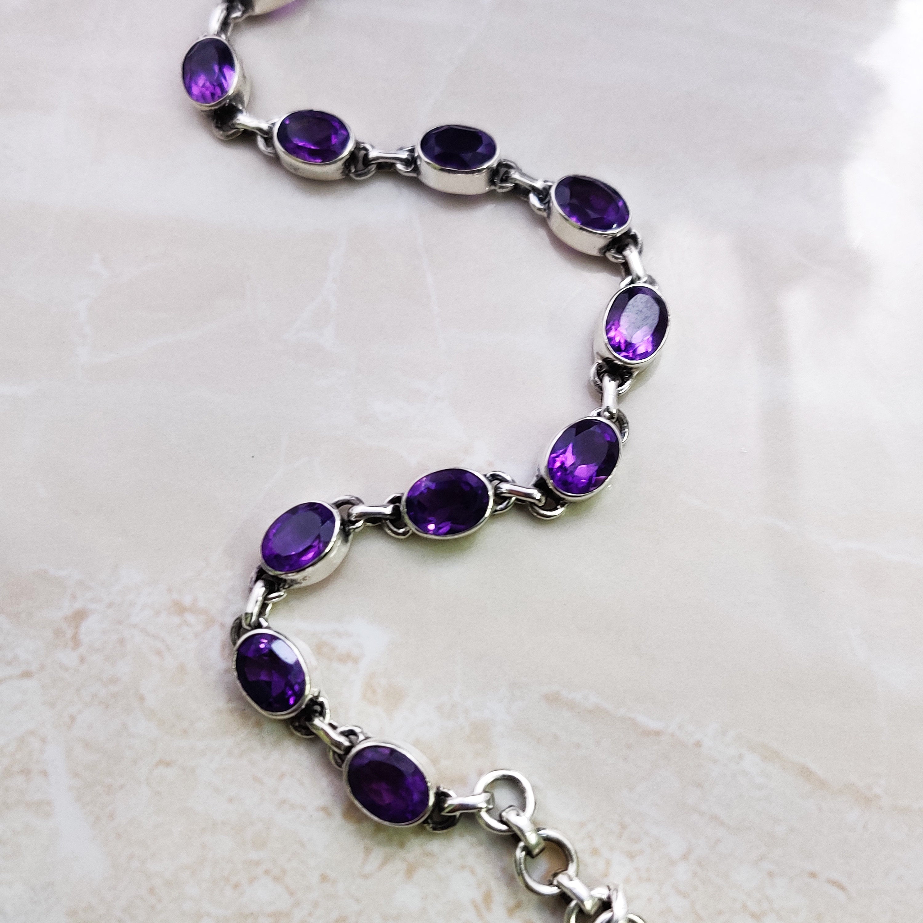 Sterling Silver Natural Amethyst Boho Bracelet