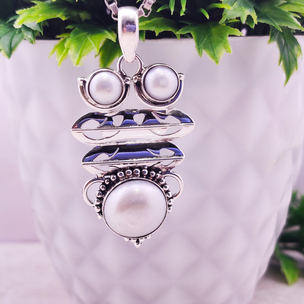 Sterling Silver Natural Black Onyx Boho  Pendant