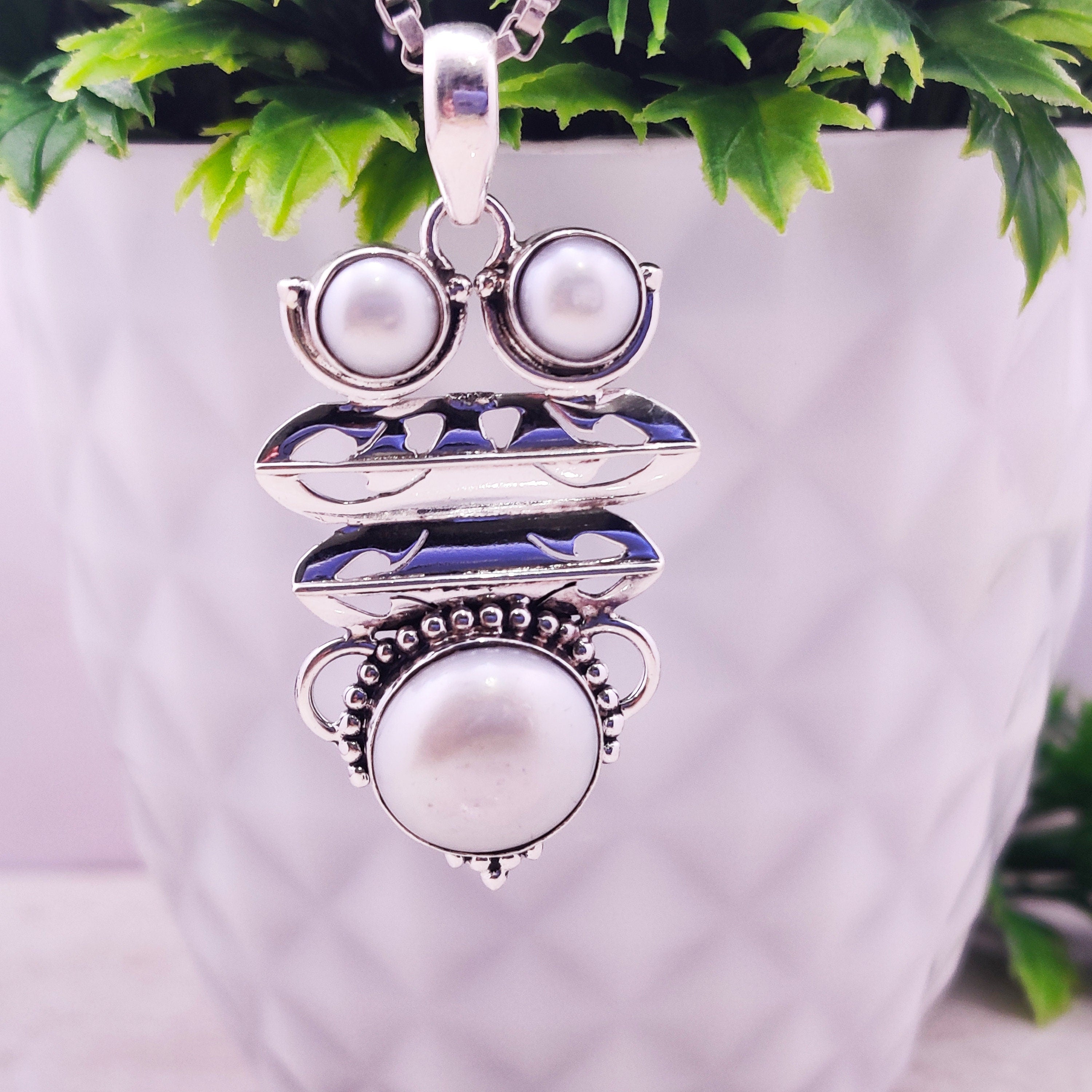 Sterling Silver Natural Black Onyx Boho  Pendant