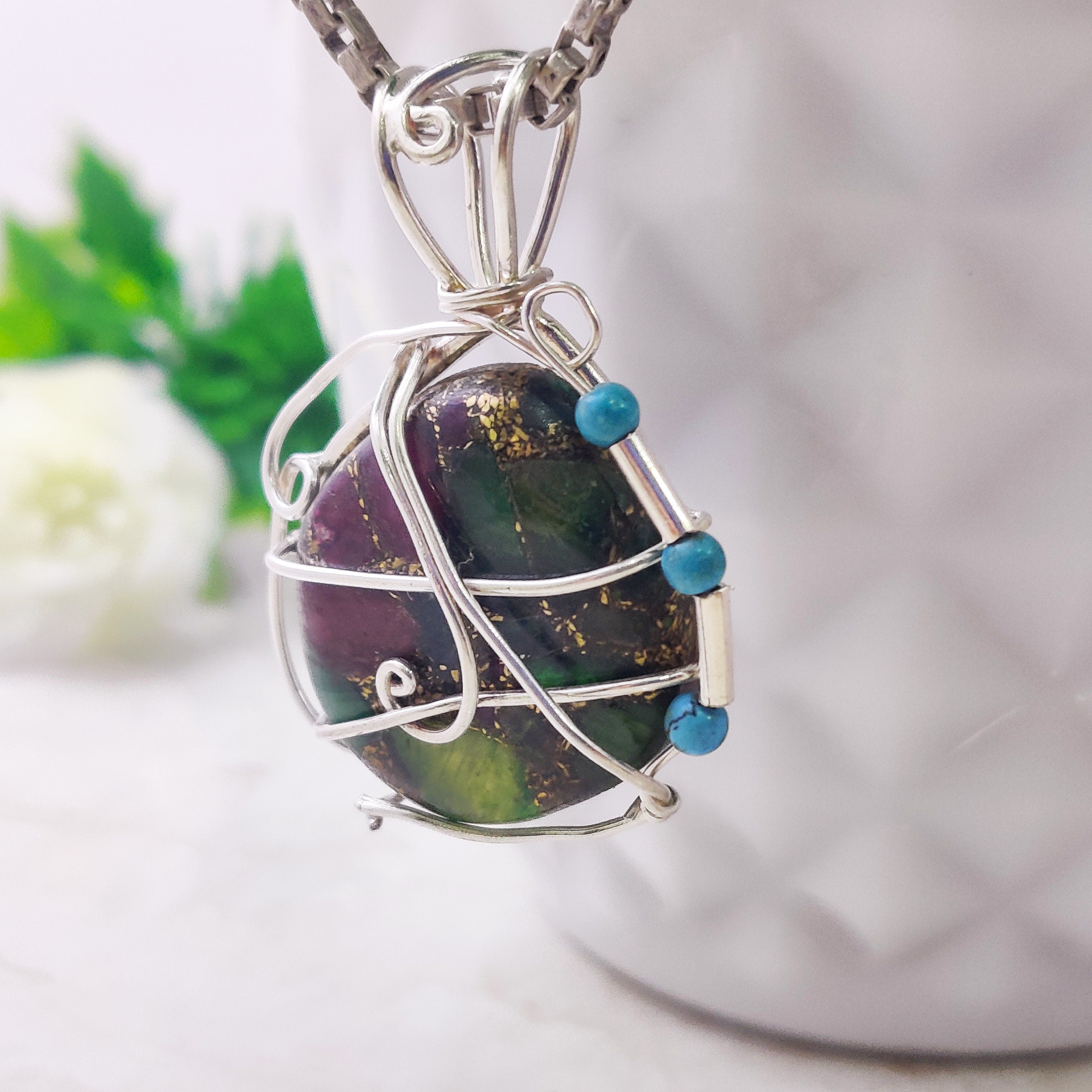 Sterling Silver Natural Copper Tourmaline Raw stone Polished Boho Large Pendant