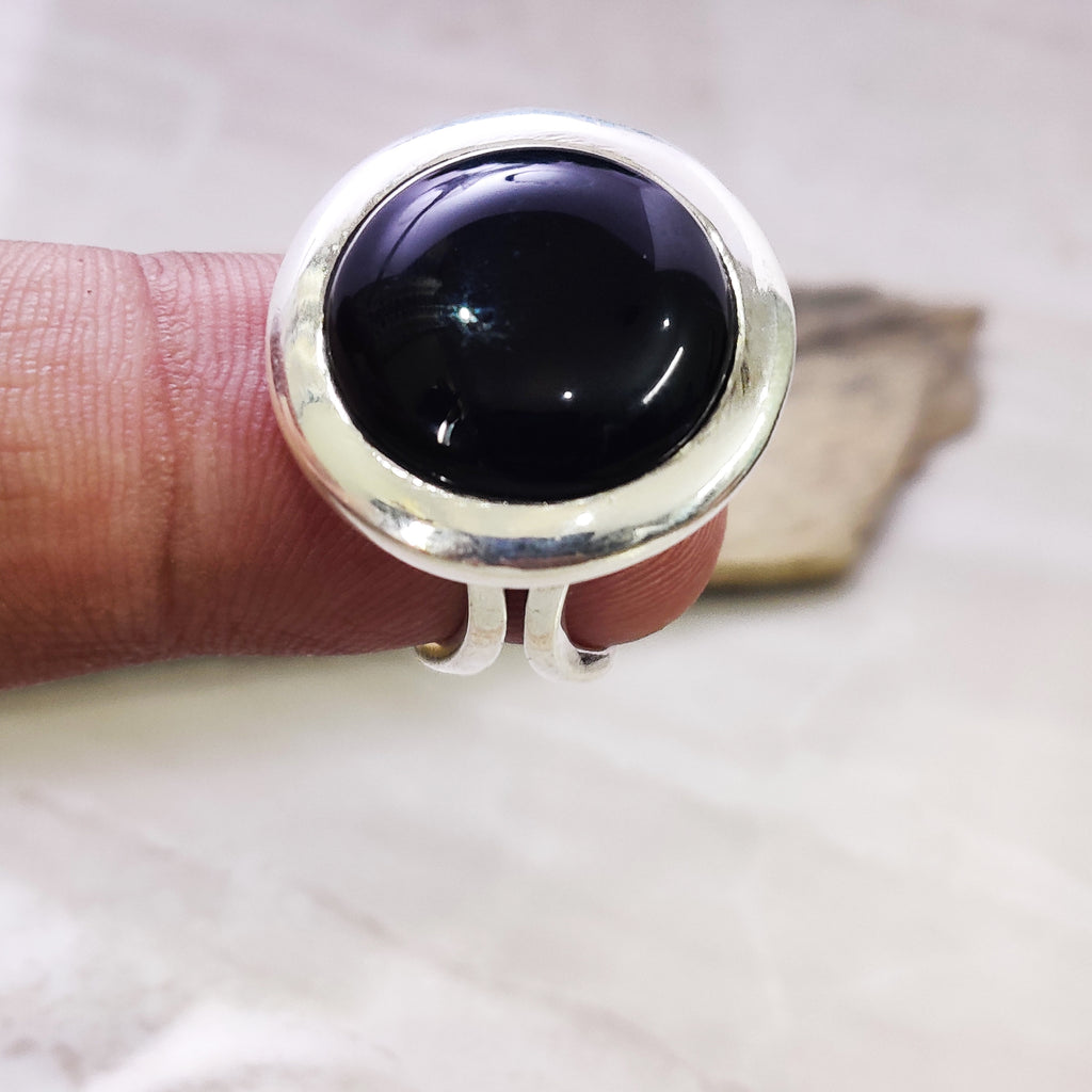 Sterling Silver Natural Black Onyx Adjustable Boho Ring