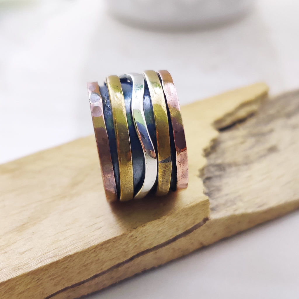 Spinner Ring 925 Sterling Solid Silver Ring Brass Copper Tone Spinner Silver Band Ring Two Tone Ring Size 5