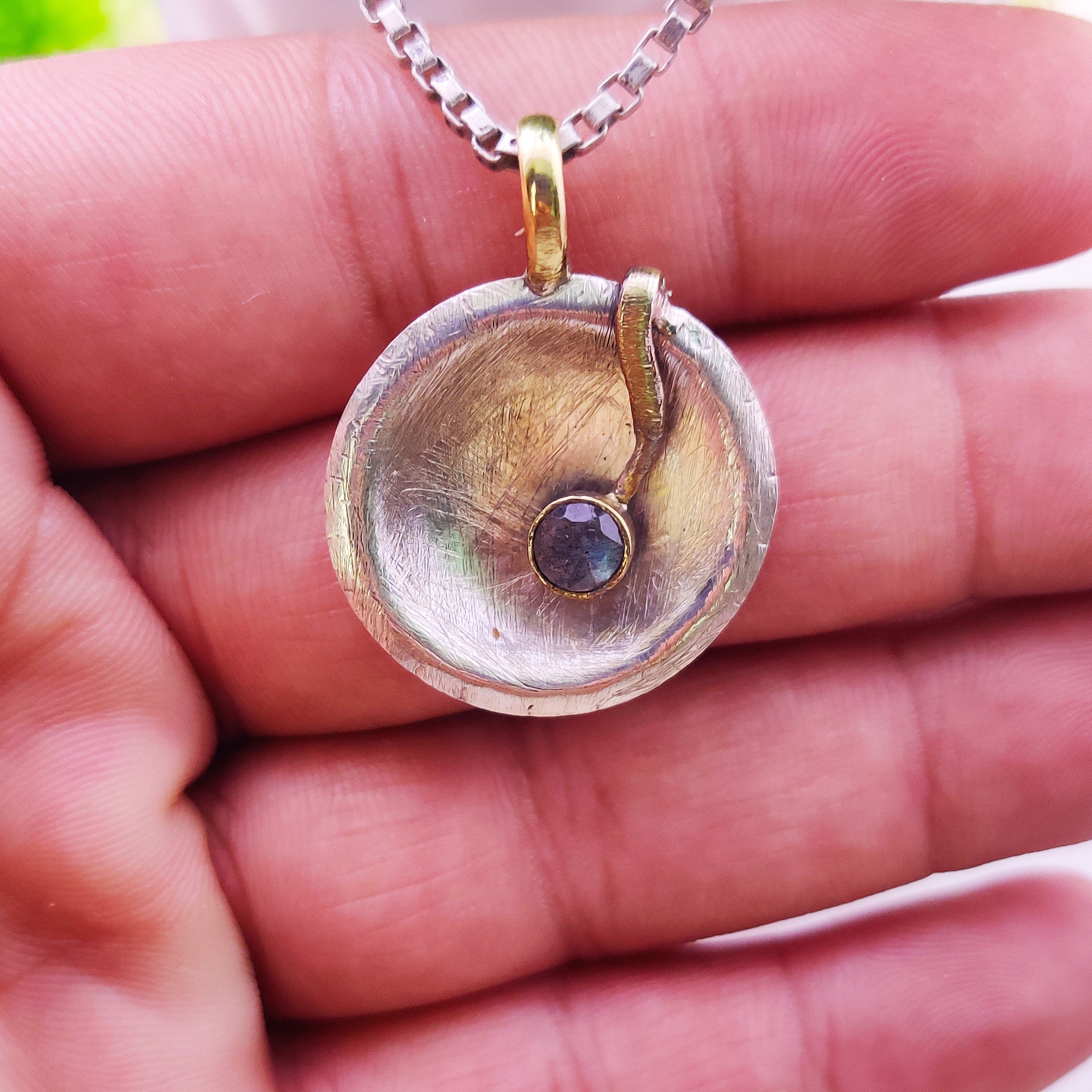 Sterling Silver Natural Blue Topaz Raw Stone Druzy Boho  Pendant