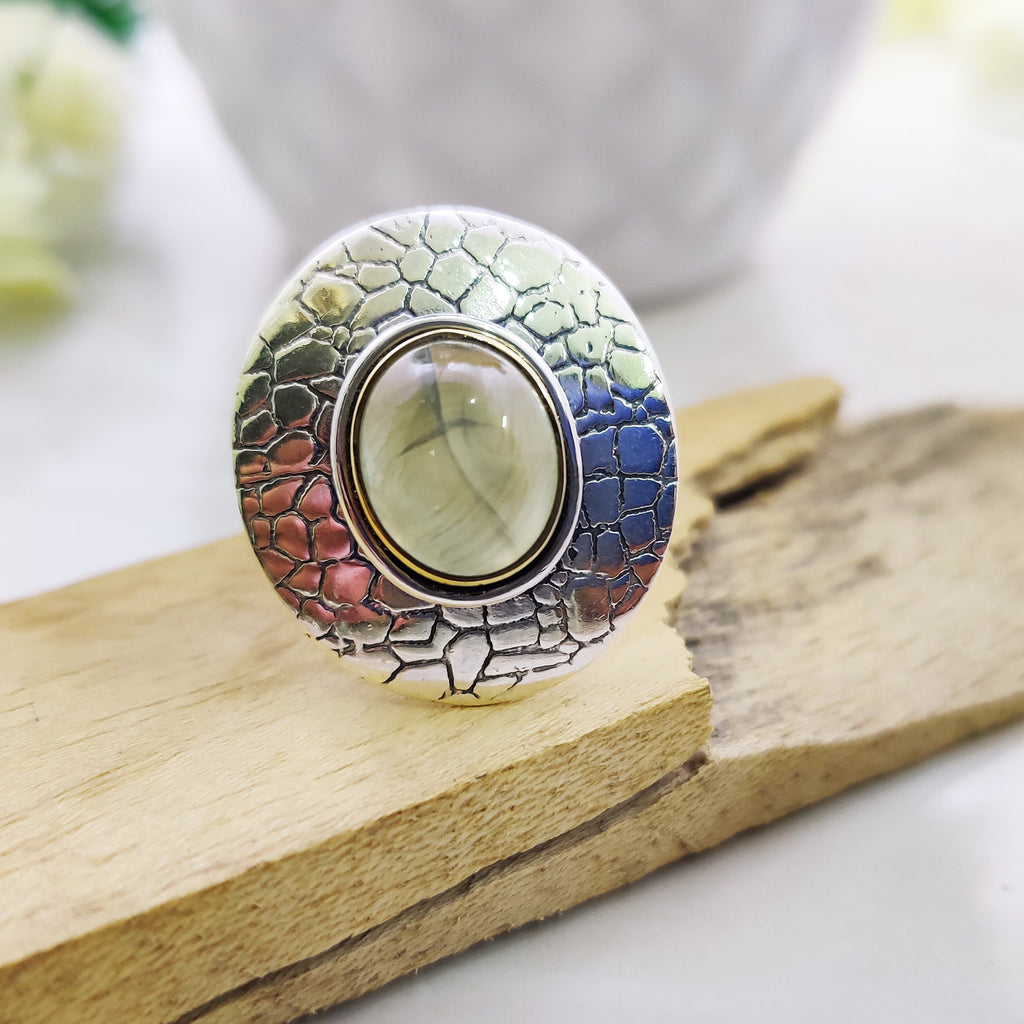 Natural Prinite Round Cabochon Ring Sterling Silver Ring Boho Ring Ring Size 6