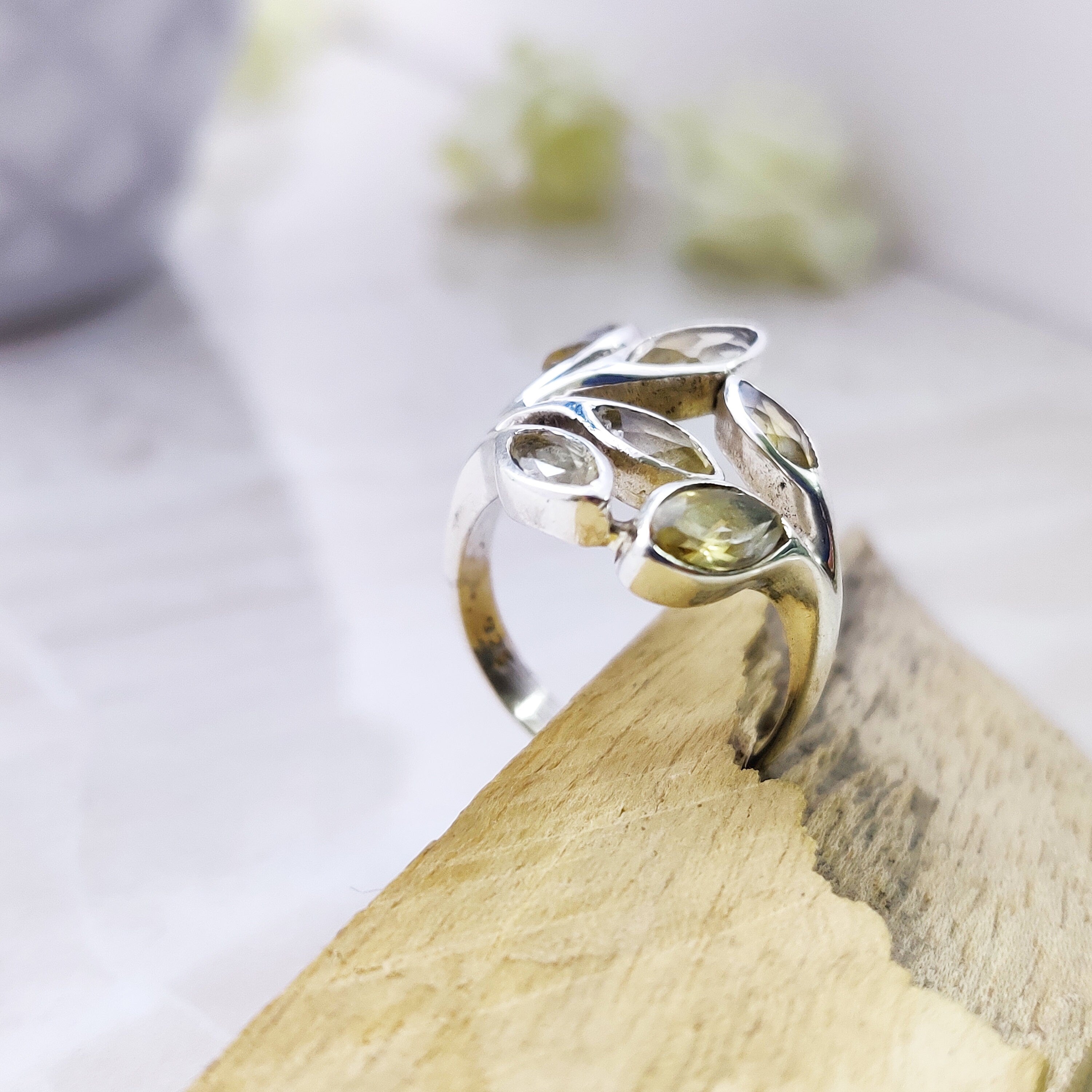 Sterling Silver Natural Citrin Marquise Boho Ring Ring Size 6 1/4