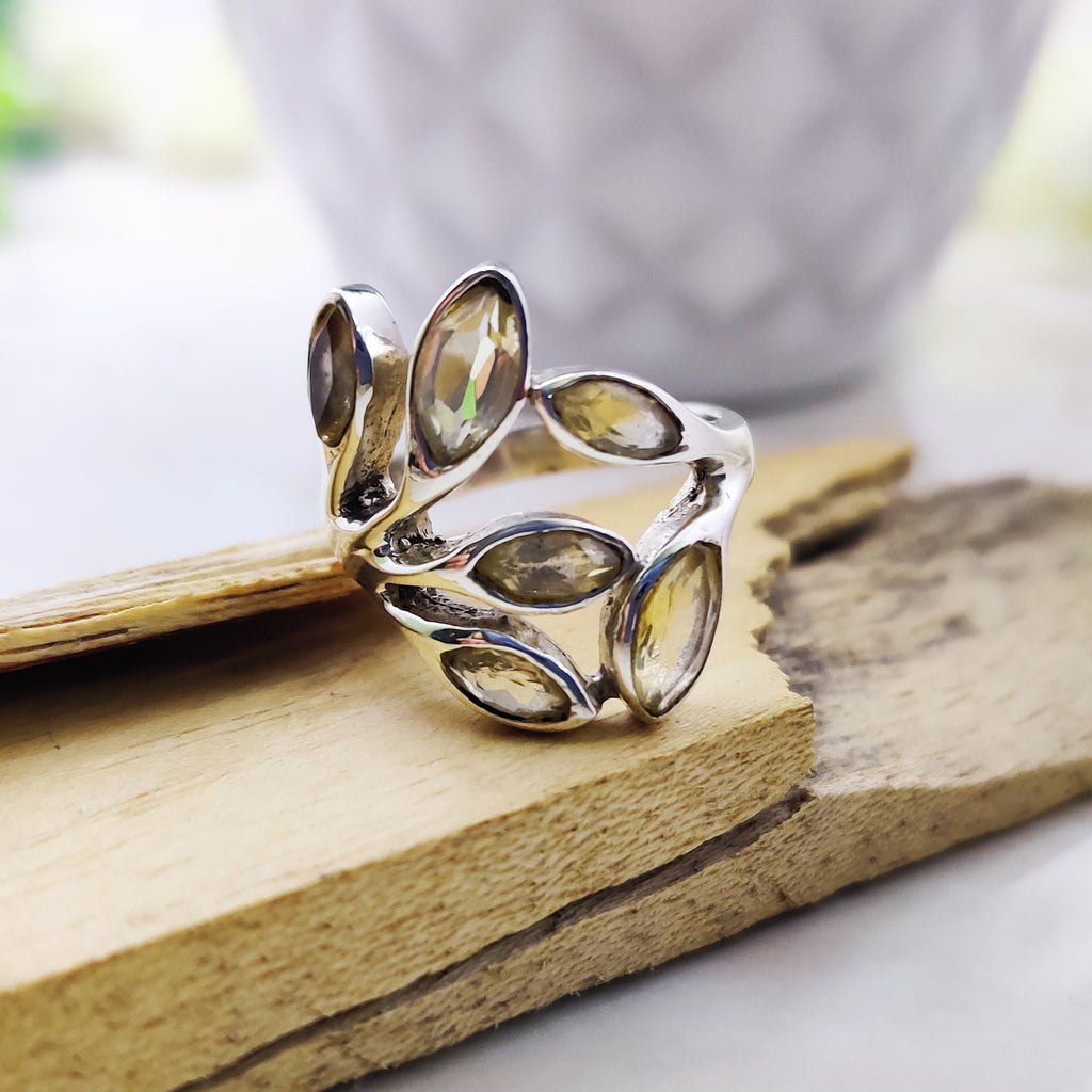 Sterling Silver Natural Citrin Marquise Boho Ring Ring Size 6 1/4