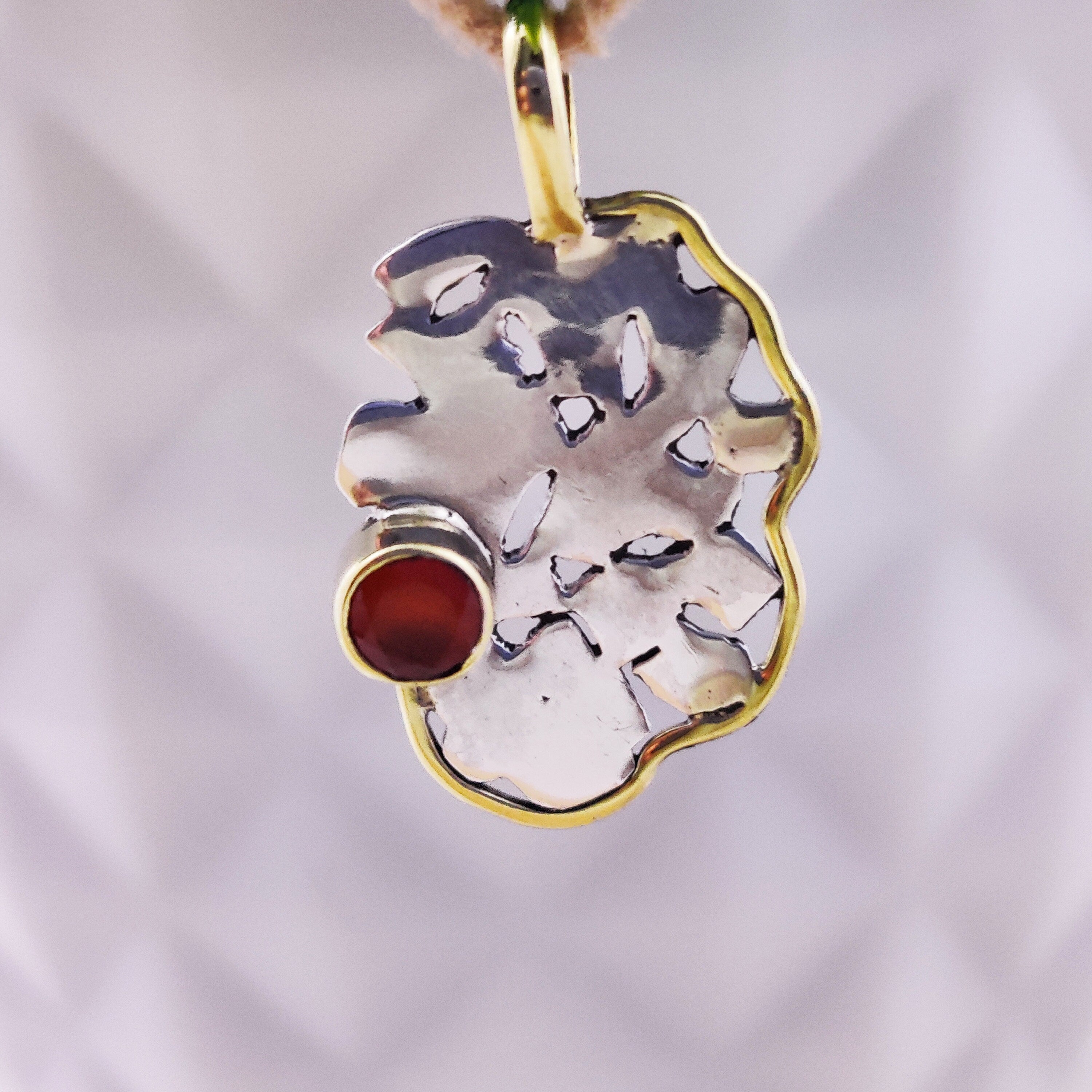 Sterling Silver Natural  Ruby Round Tiny Boho  Pendant