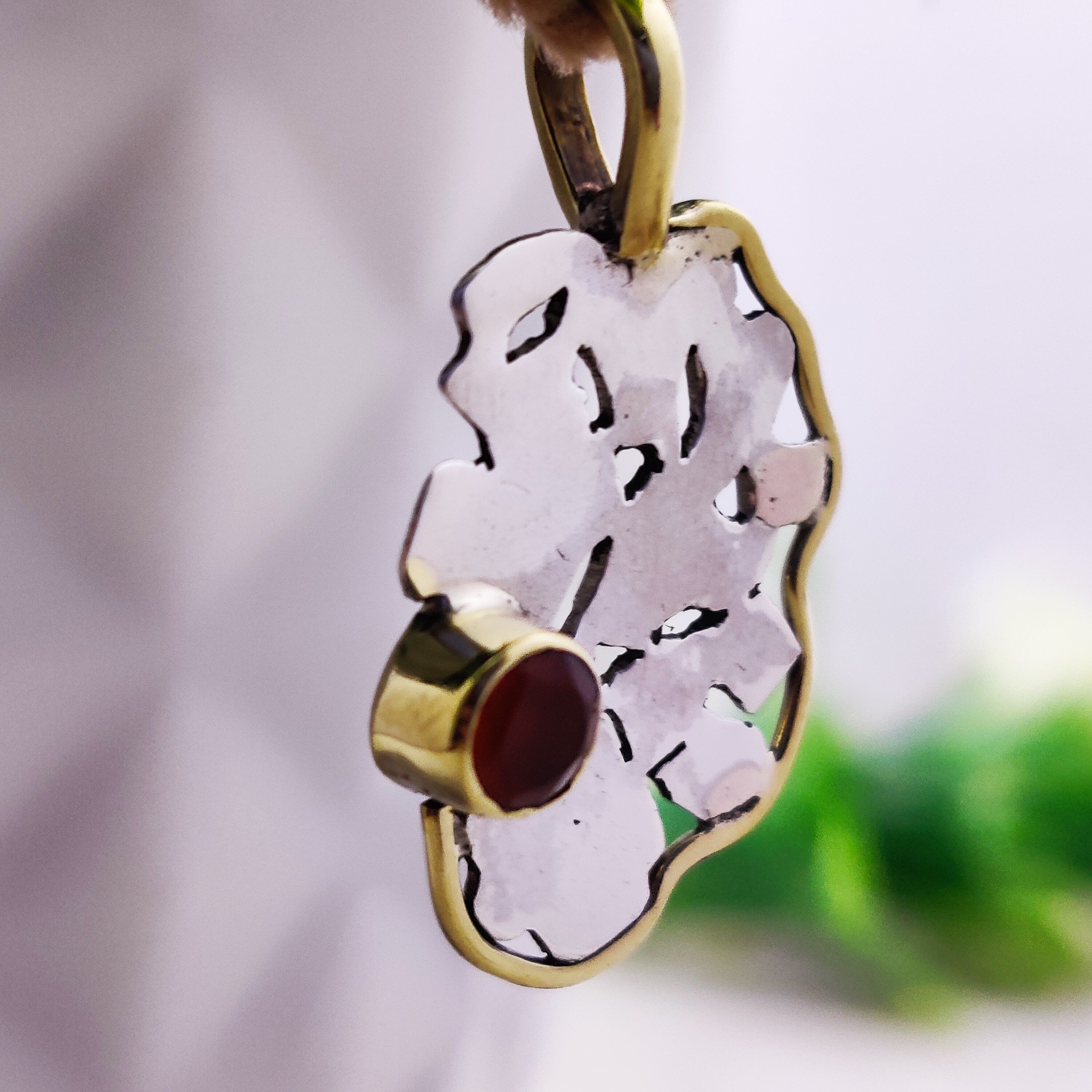 Sterling Silver Natural  Ruby Round Tiny Boho  Pendant