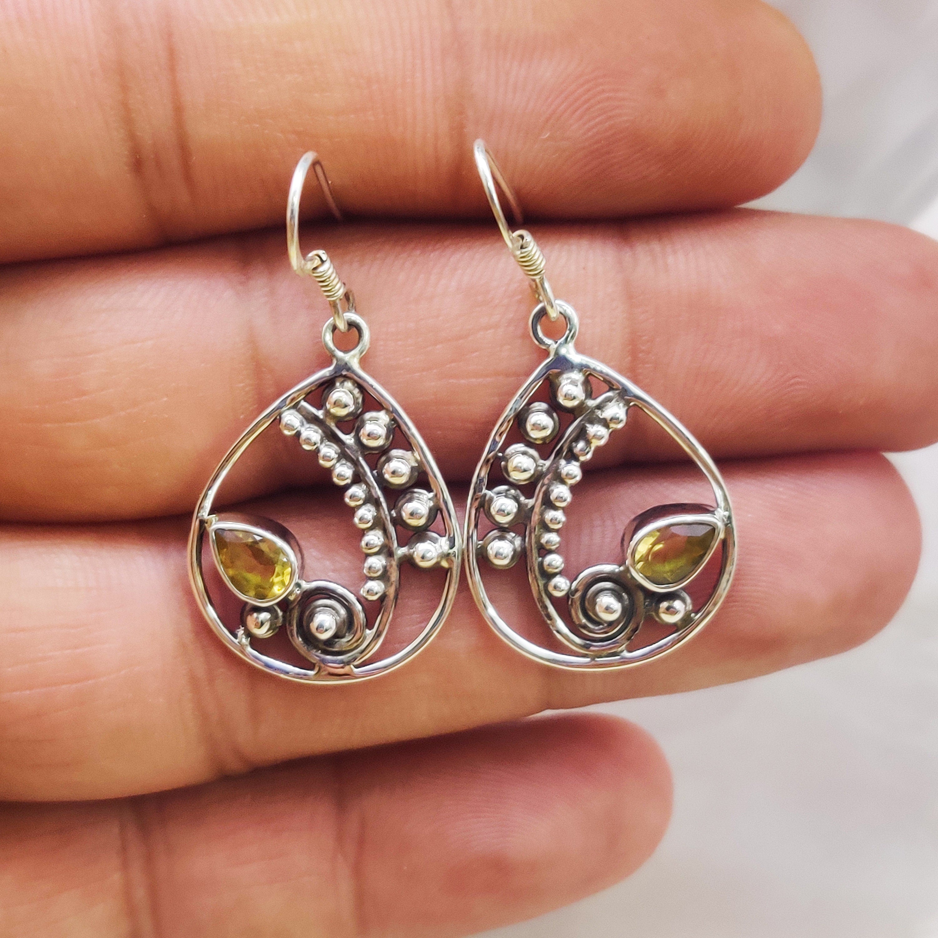 Natural Citrine Drop Wire Boho Earrings,Boho,November Birth Month Stone Earrings 925 Sterling Solid Silver Earrings,Citrine Gemstone Earring