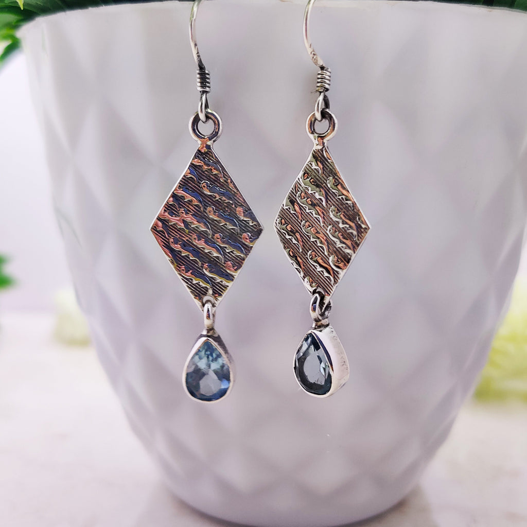 Sterling Silver Natural Blue Topaz Pear Drop Wire  Boho  Earrings