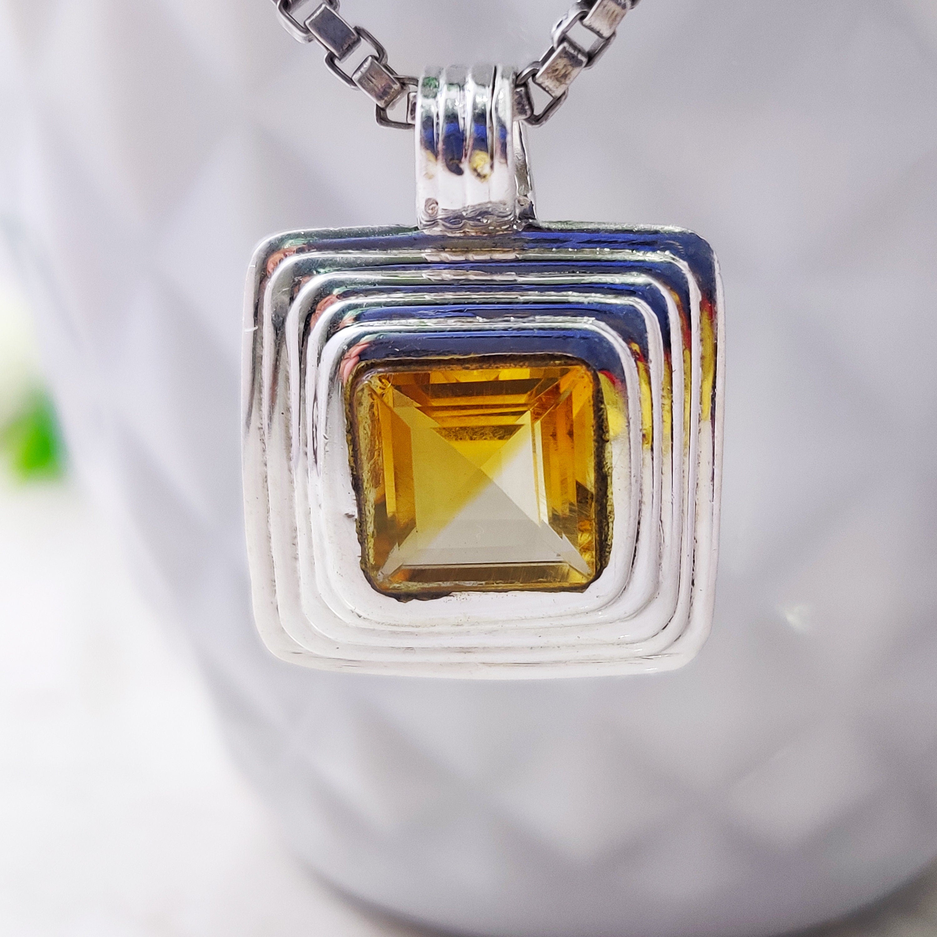 Natural Citrine Square Cut Boho Pendant, 925 Sterling Solid Silver Ring, Purple Color Stone Ring, Amethyst Semi Precious Stone Ring Mom Gift