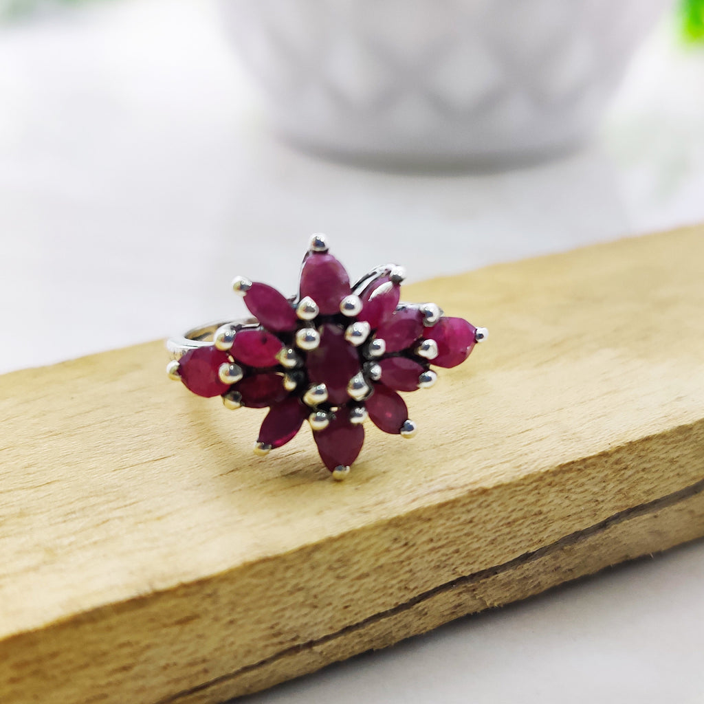 Natural Multi Stone Marquise Ring Sterling Silver Ring Boho Ring July Birthstone Ring