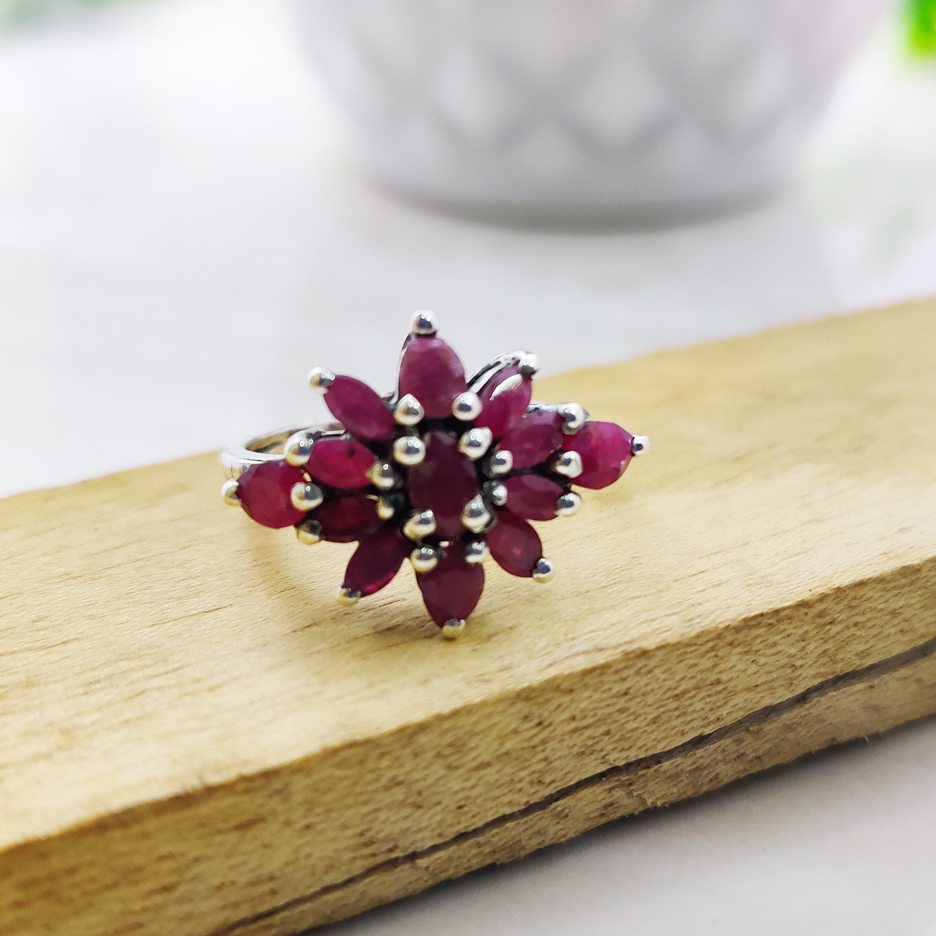 Natural Multi Stone Marquise Ring Sterling Silver Ring Boho Ring July Birthstone Ring