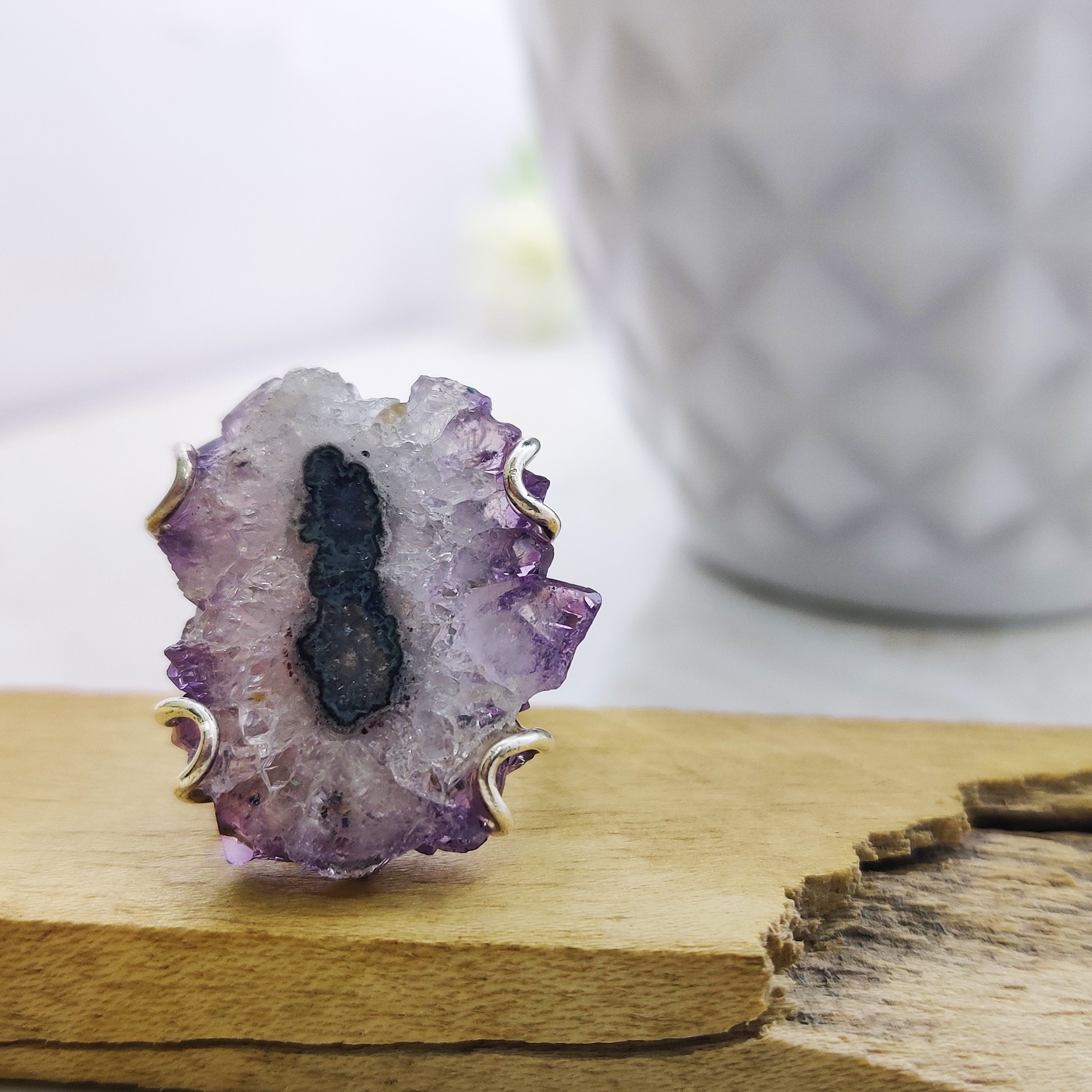 Natural Amethyst Solar Druzy February Birthstone Ring  Boho Big Size Ring, 925 Sterling Silver Ring, Unshaped Raw Ring, Engagement Gift