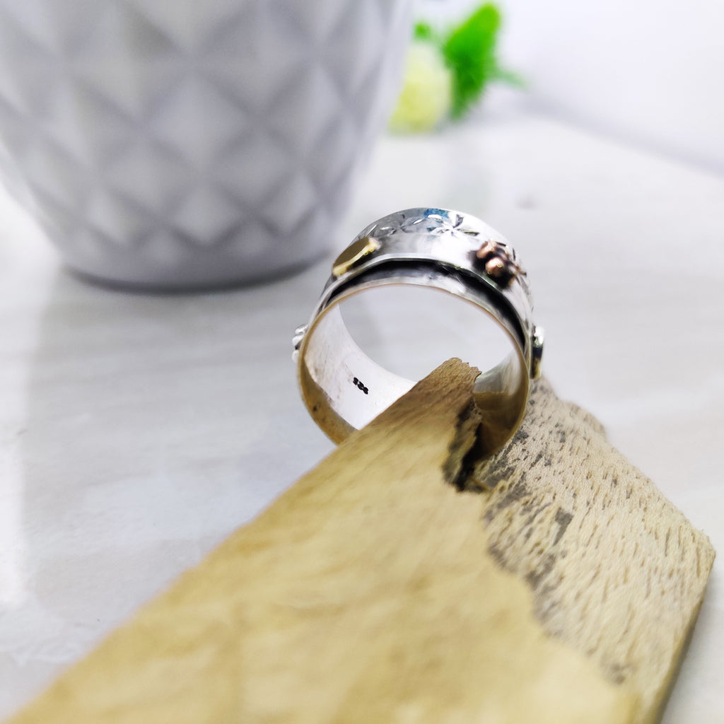 Spinner Ring 925 Sterling Solid Silver Ring Spin Rings Spinner Silver Band Ring Two Tone Ring