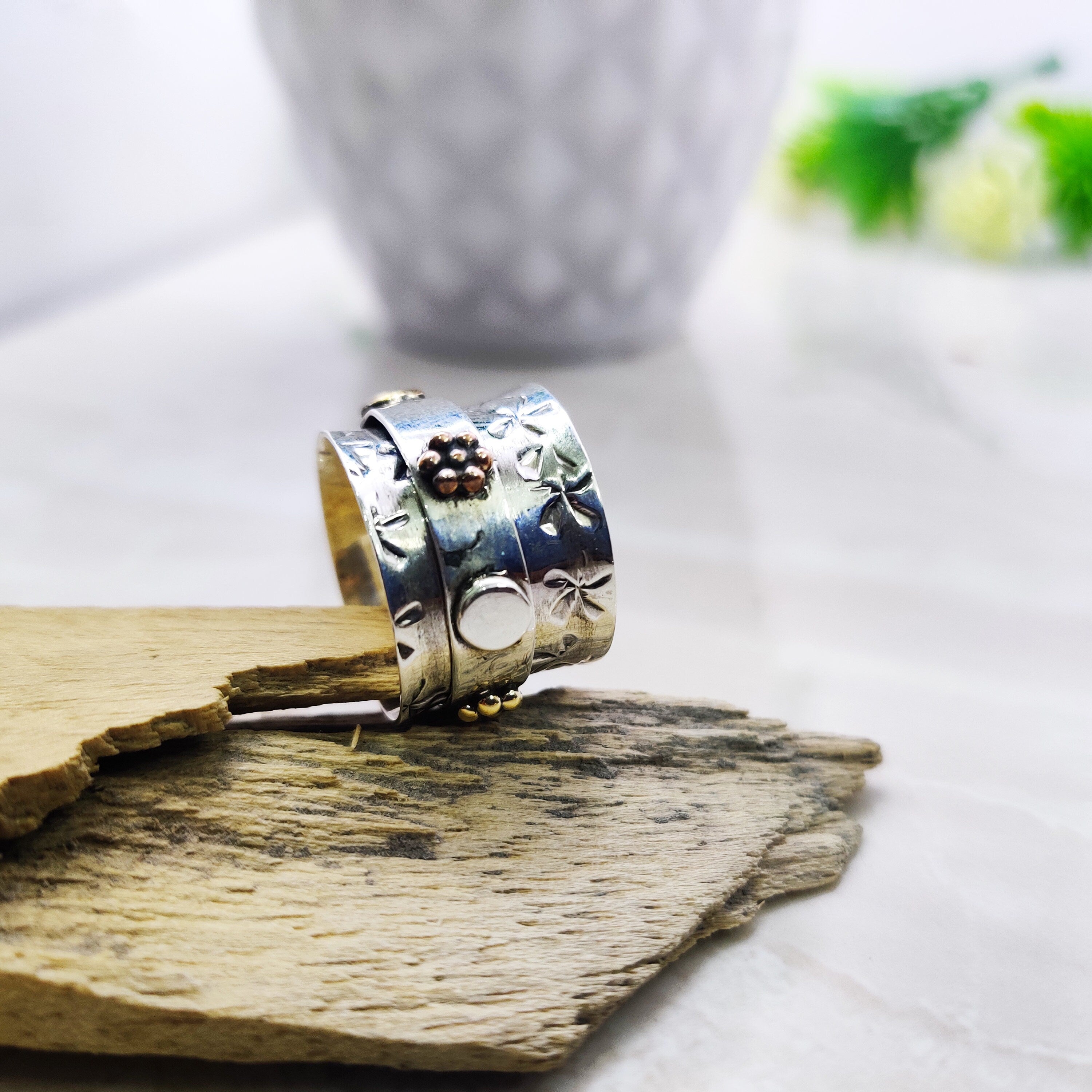 Spinner Ring 925 Sterling Solid Silver Ring Spin Rings Spinner Silver Band Ring Two Tone Ring