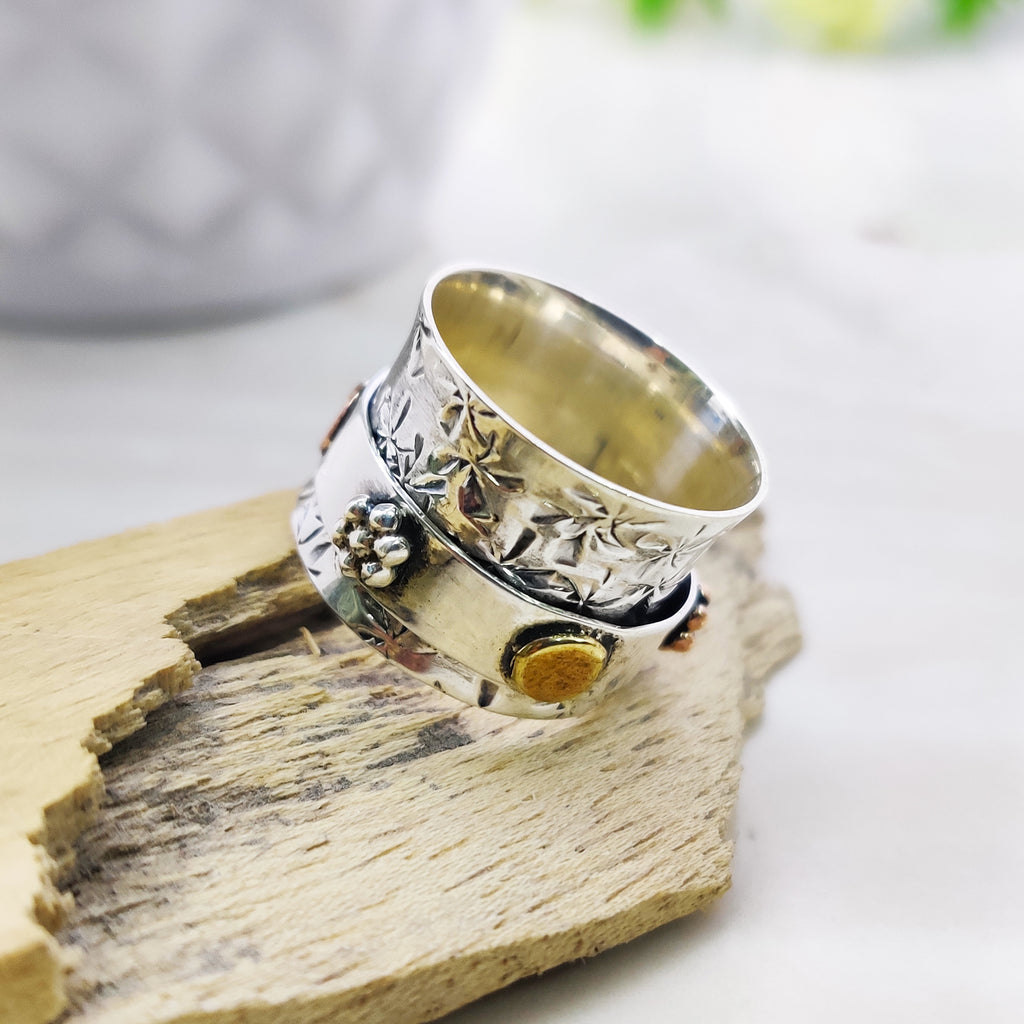 Spinner Ring 925 Sterling Solid Silver Ring Spin Rings Spinner Silver Band Ring Two Tone Ring