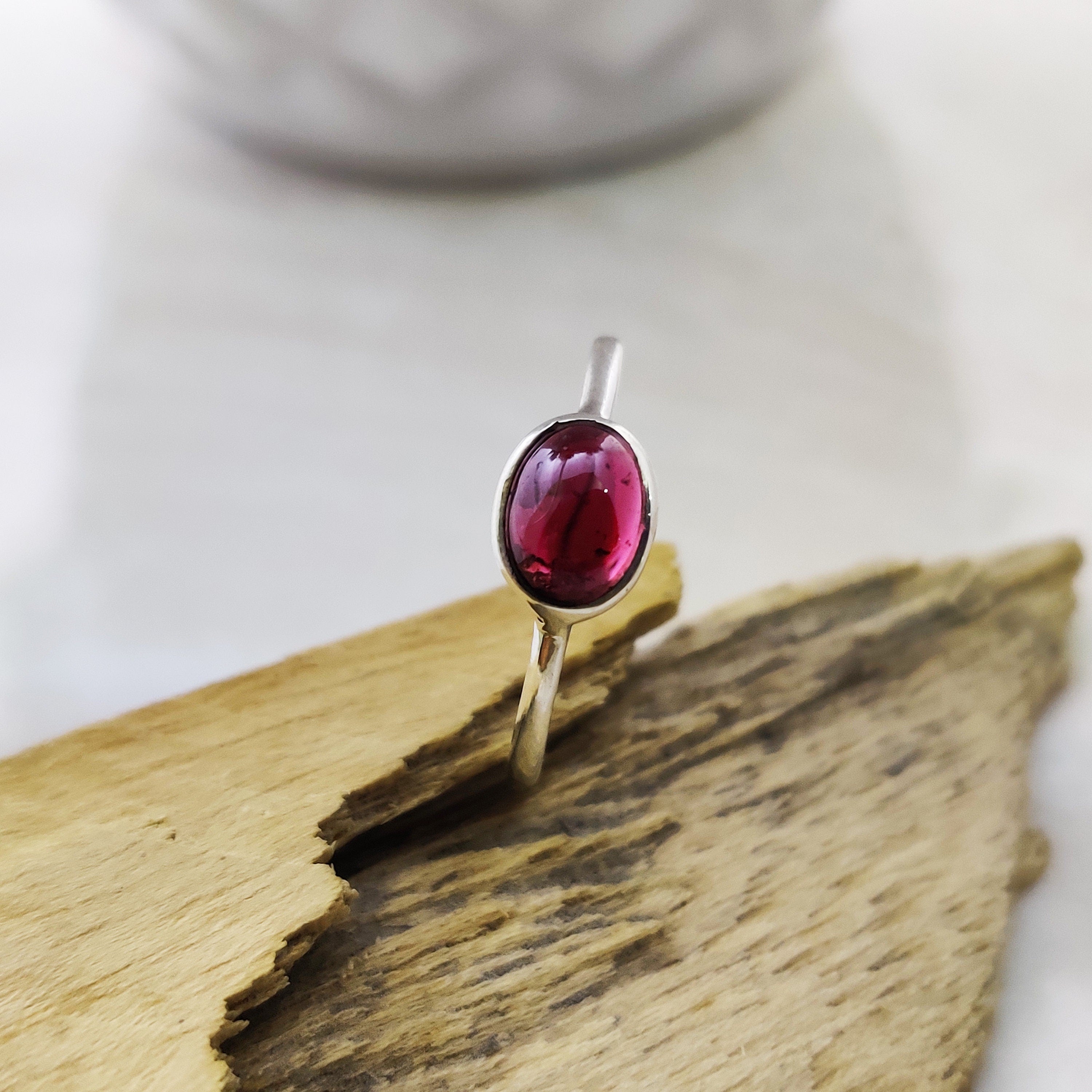 Sterling Silver Natural Amethyst Lapis Garnet Cabochon Boho Ring Tiny Ring