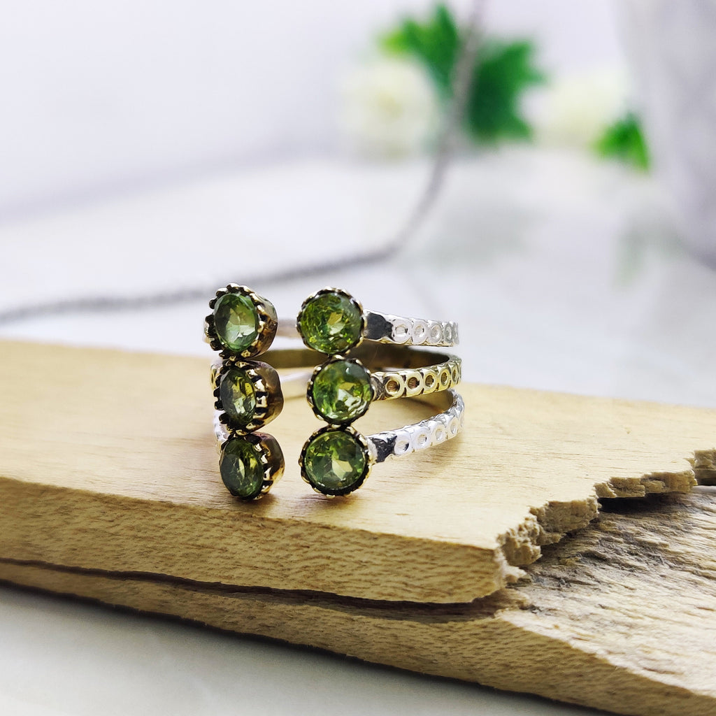 Natural Peridot Round Sterling Silver Boho Ring Adjustable Ring