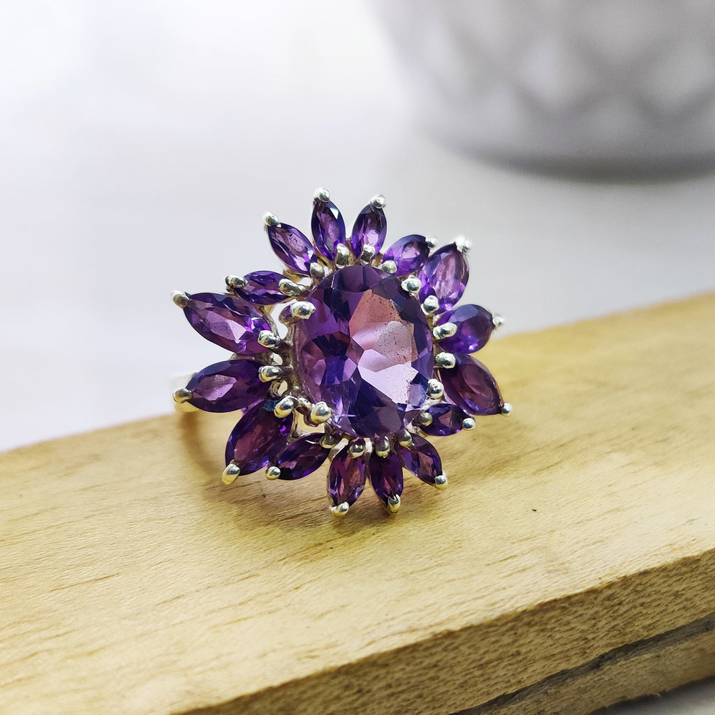 Natural Marquise Amethyst Ring Sterling Silver Ring Boho Ring