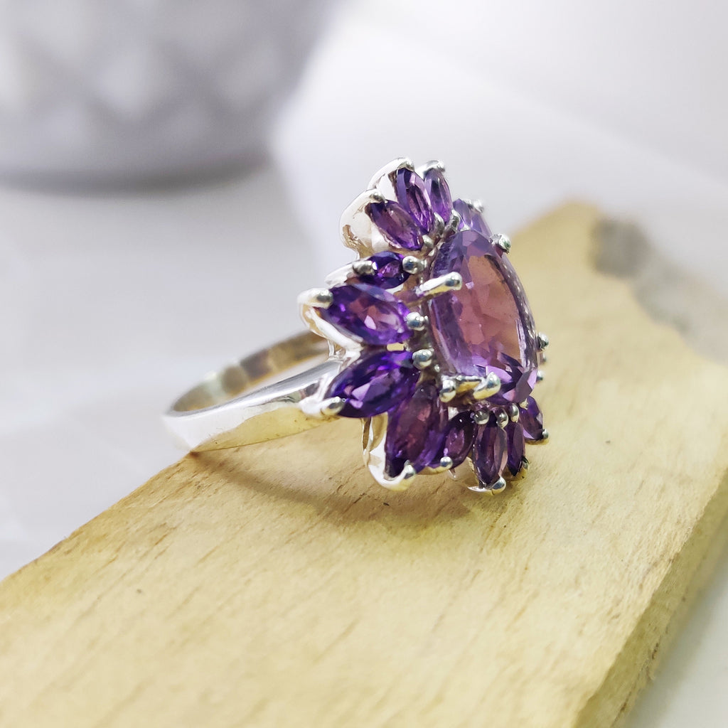 Natural Marquise Amethyst Ring Sterling Silver Ring Boho Ring