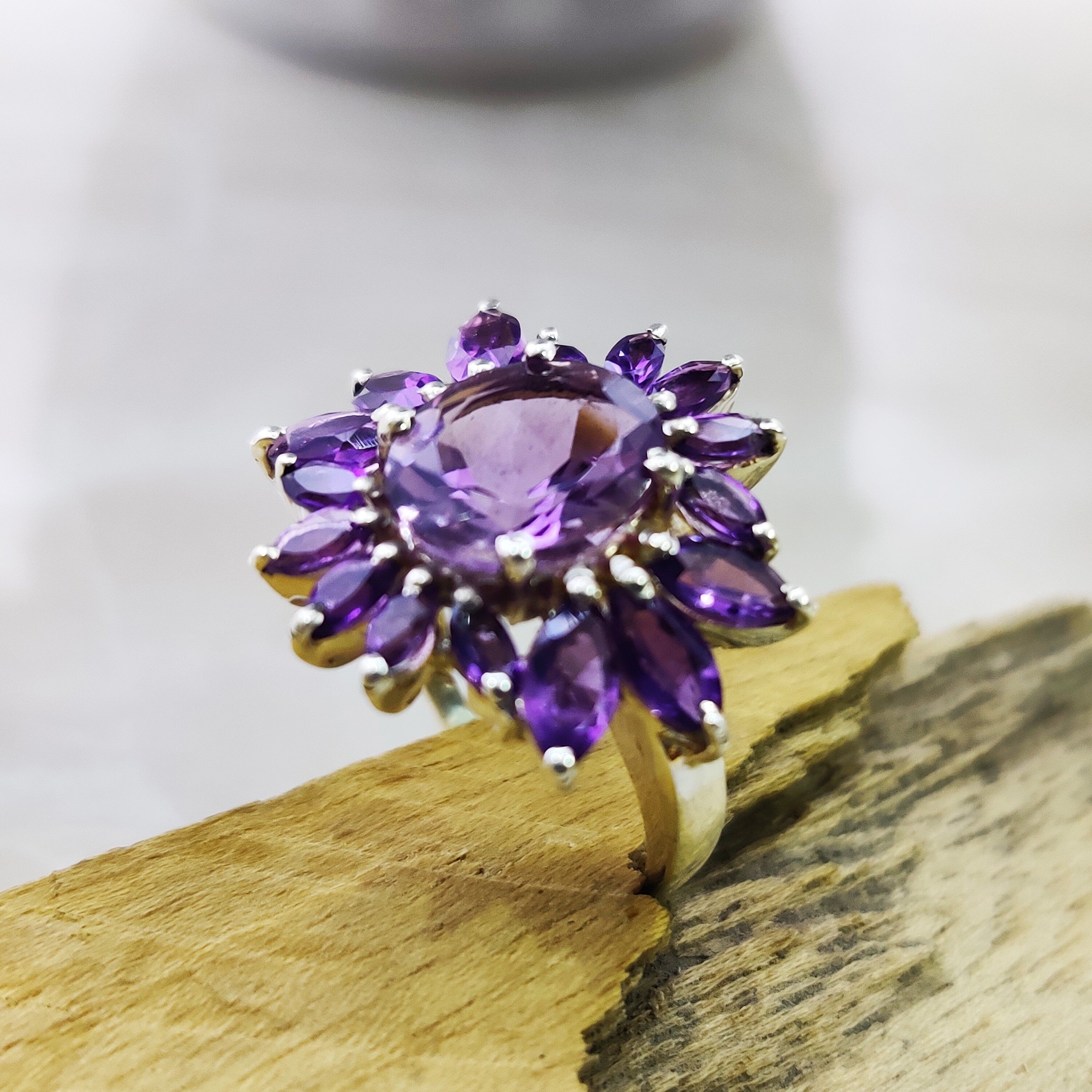 Natural Marquise Amethyst Ring Sterling Silver Ring Boho Ring