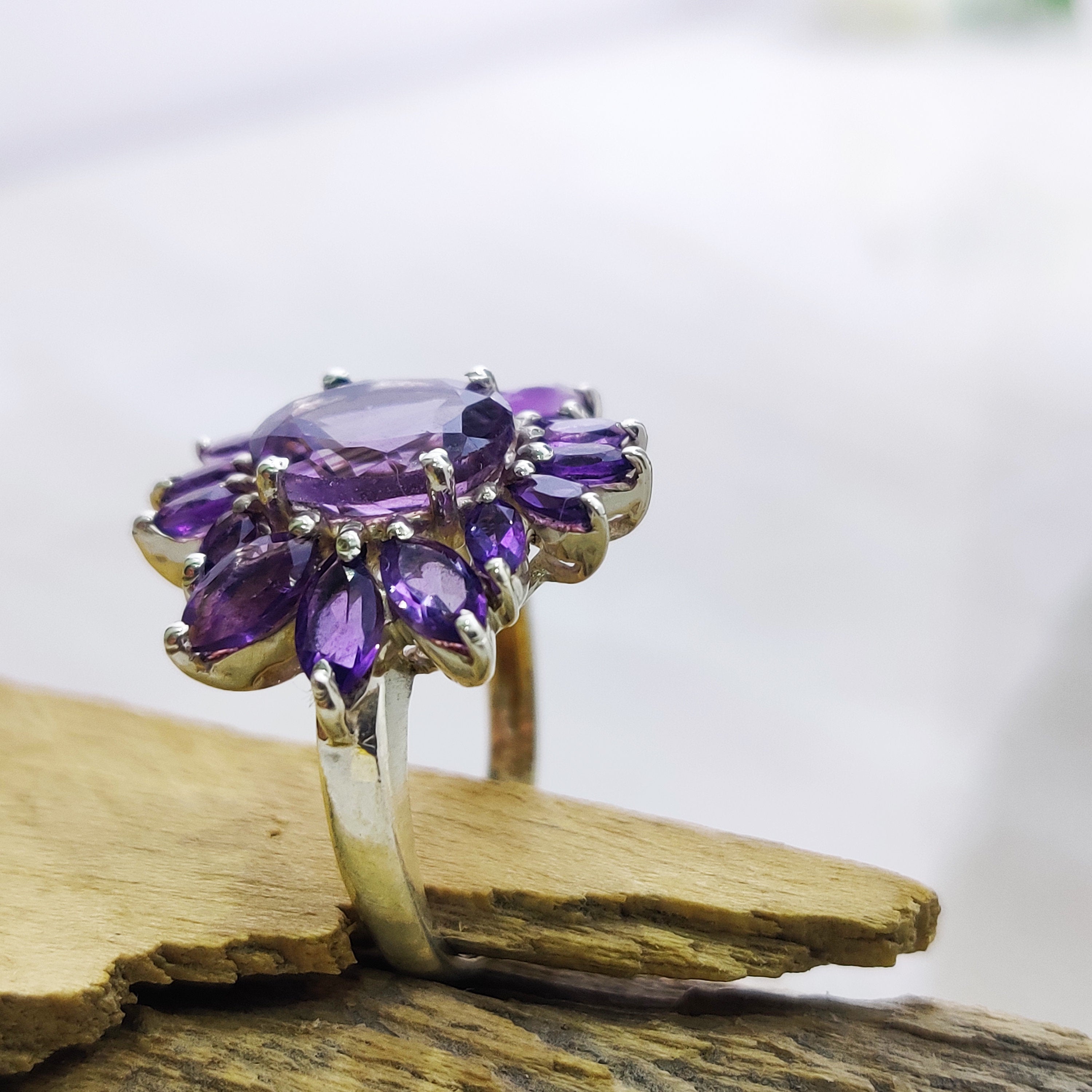 Natural Marquise Amethyst Ring Sterling Silver Ring Boho Ring