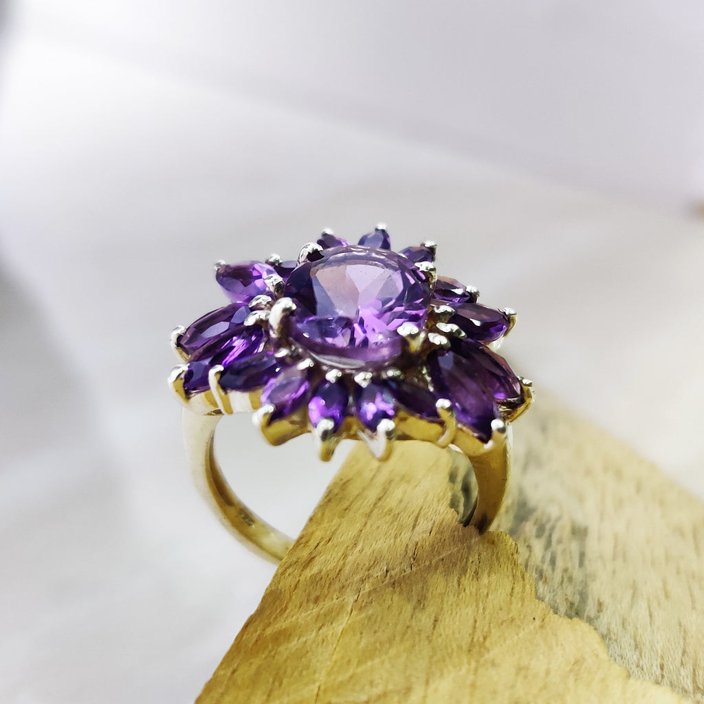 Natural Marquise Amethyst Ring Sterling Silver Ring Boho Ring