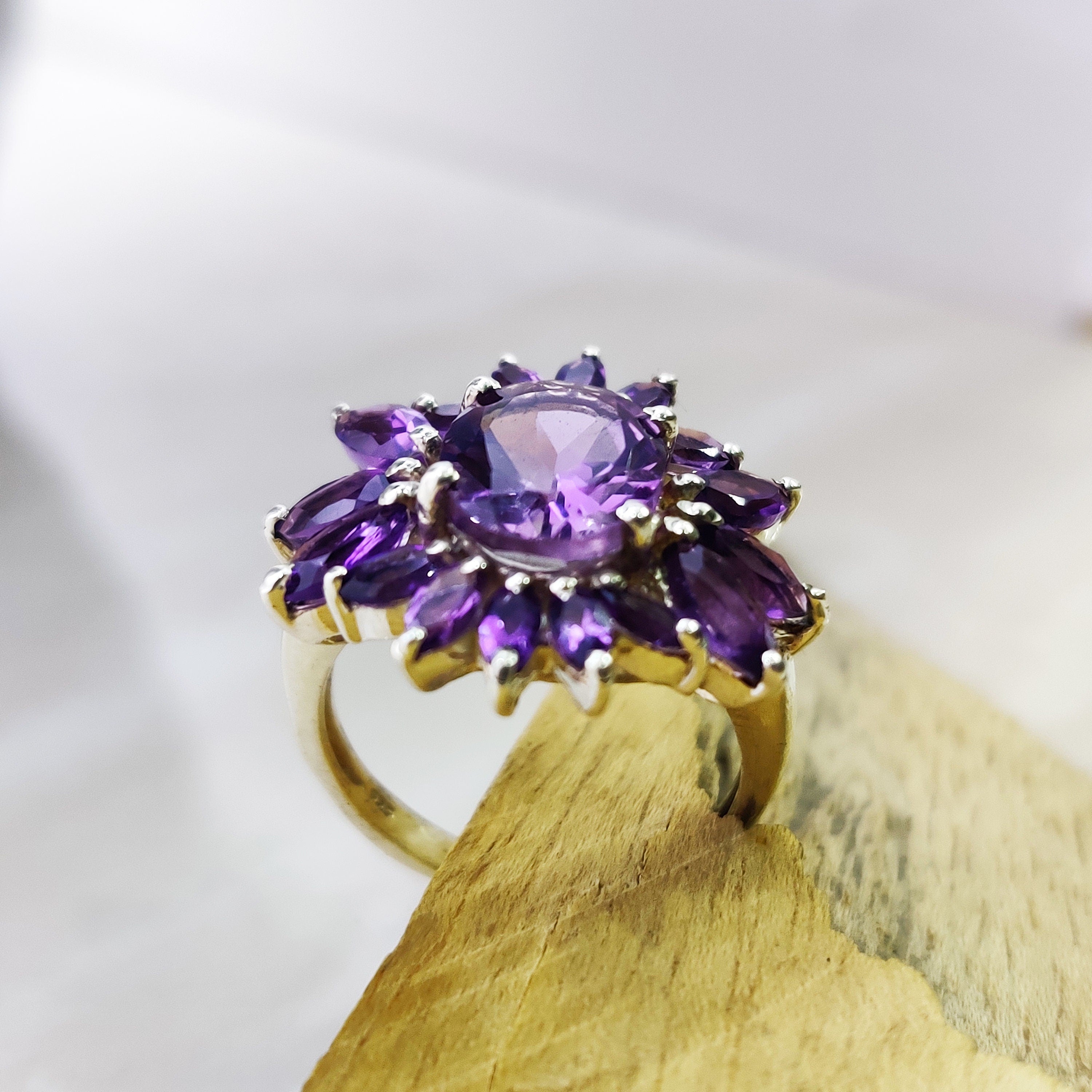 Natural Marquise Amethyst Ring Sterling Silver Ring Boho Ring