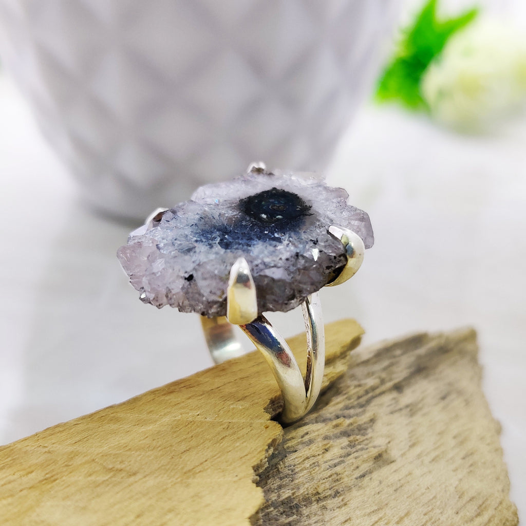 Ring Sterling Silver Boho Natural Amethyst Druzy  Size 5 Ring, Solar Quartz Pendant ,Solar Quartz, 925 Silver Jewelry, female birth day.