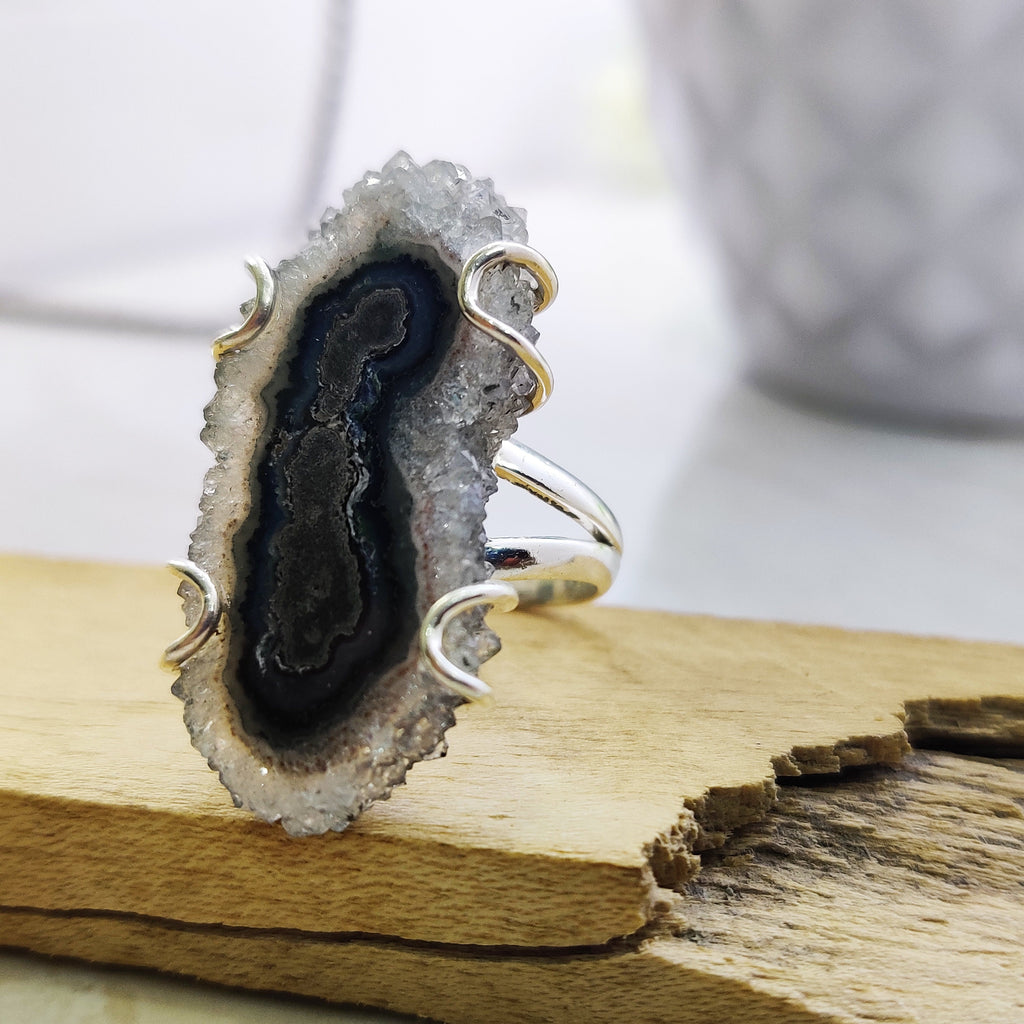 Natural Solar Quartz Druzy  Ring Sterling Silver Boho Size 5 Ring,Solar Quartz Pendant ,Solar Quartz, 925 Silver Jewelry, female birth day.