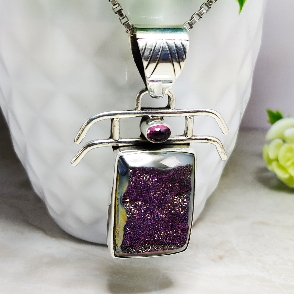 Sterling Silver 925 Silver Dyde Druzy Amethyst Boho Pendant Big Size Pendant