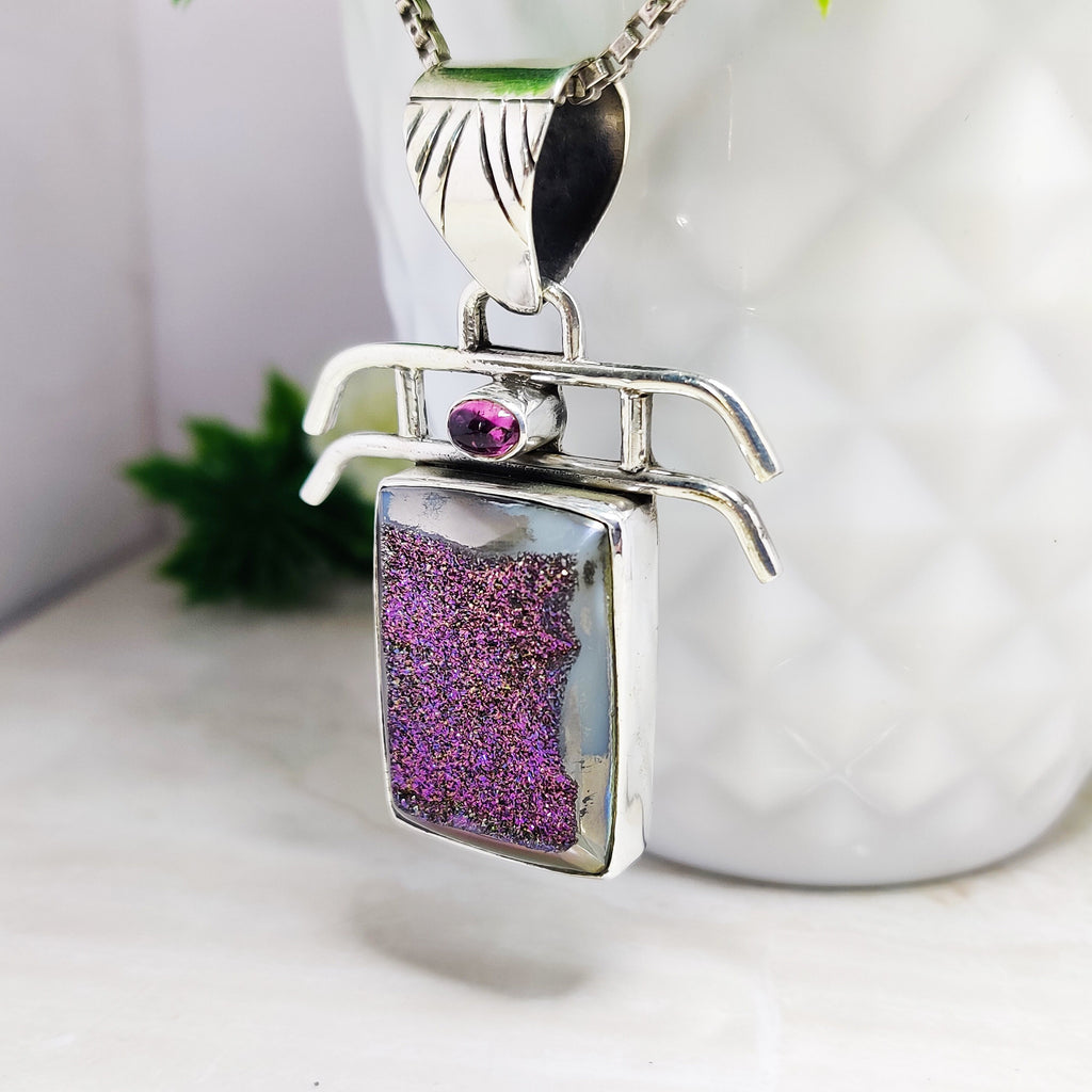Sterling Silver 925 Silver Dyde Druzy Amethyst Boho Pendant Big Size Pendant